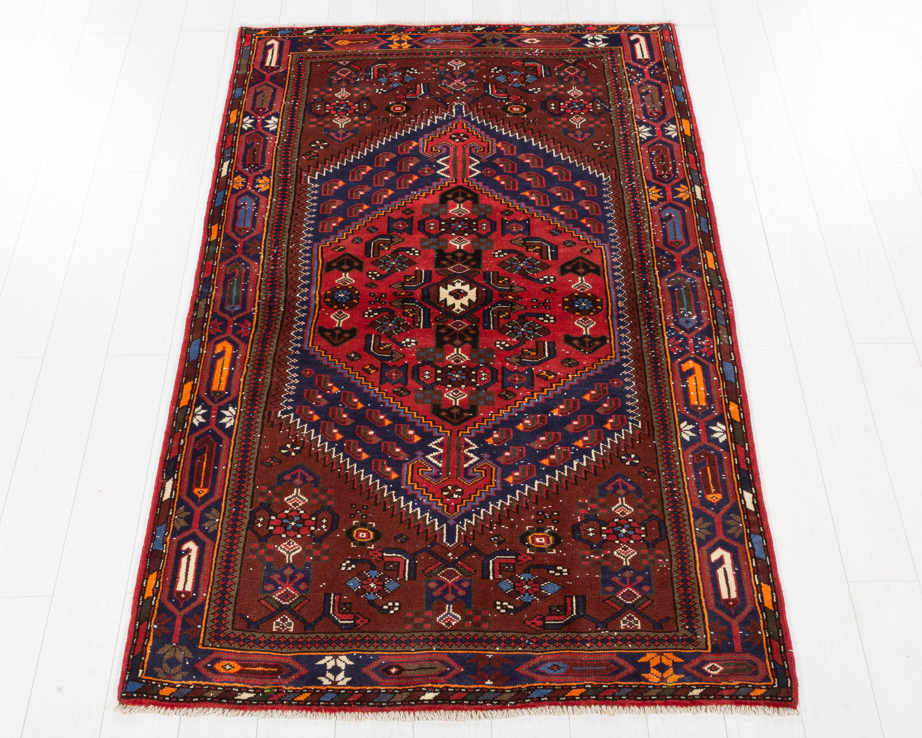 Vintage Zanjan Brown, Navy Blue hand-knotted wool rug, SKU 5665