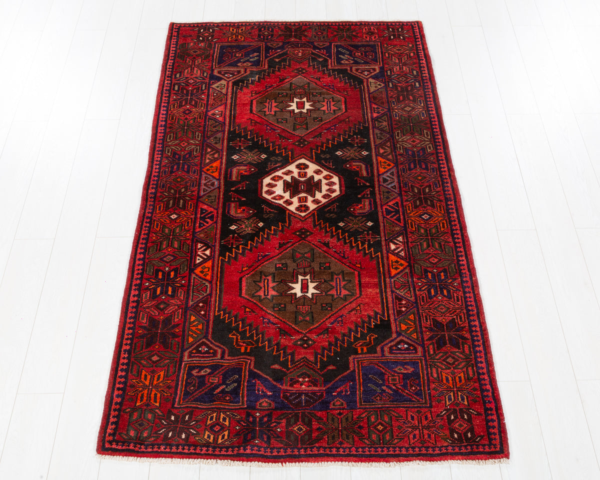Vintage Zanjan Black, Red hand-knotted wool rug, SKU 5667
