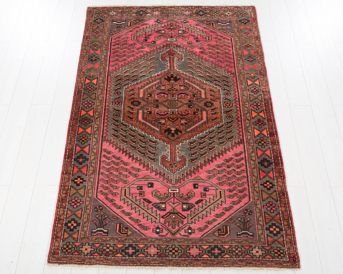 Collectible Vintage Zanjan Pink, Grey hand-knotted wool rug, SKU 5669