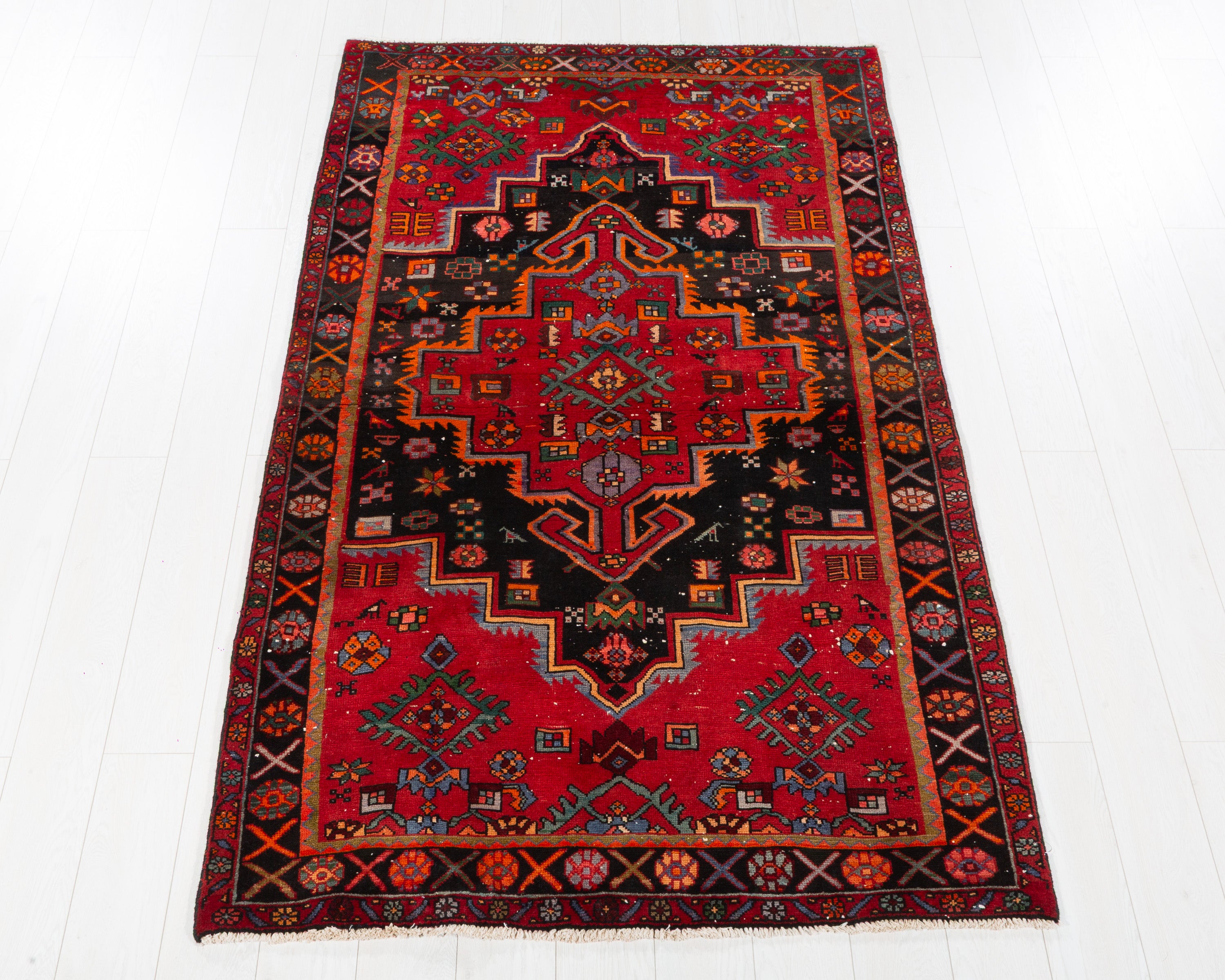 Vintage Zanjan Red, Black hand-knotted wool rug, SKU 5670
