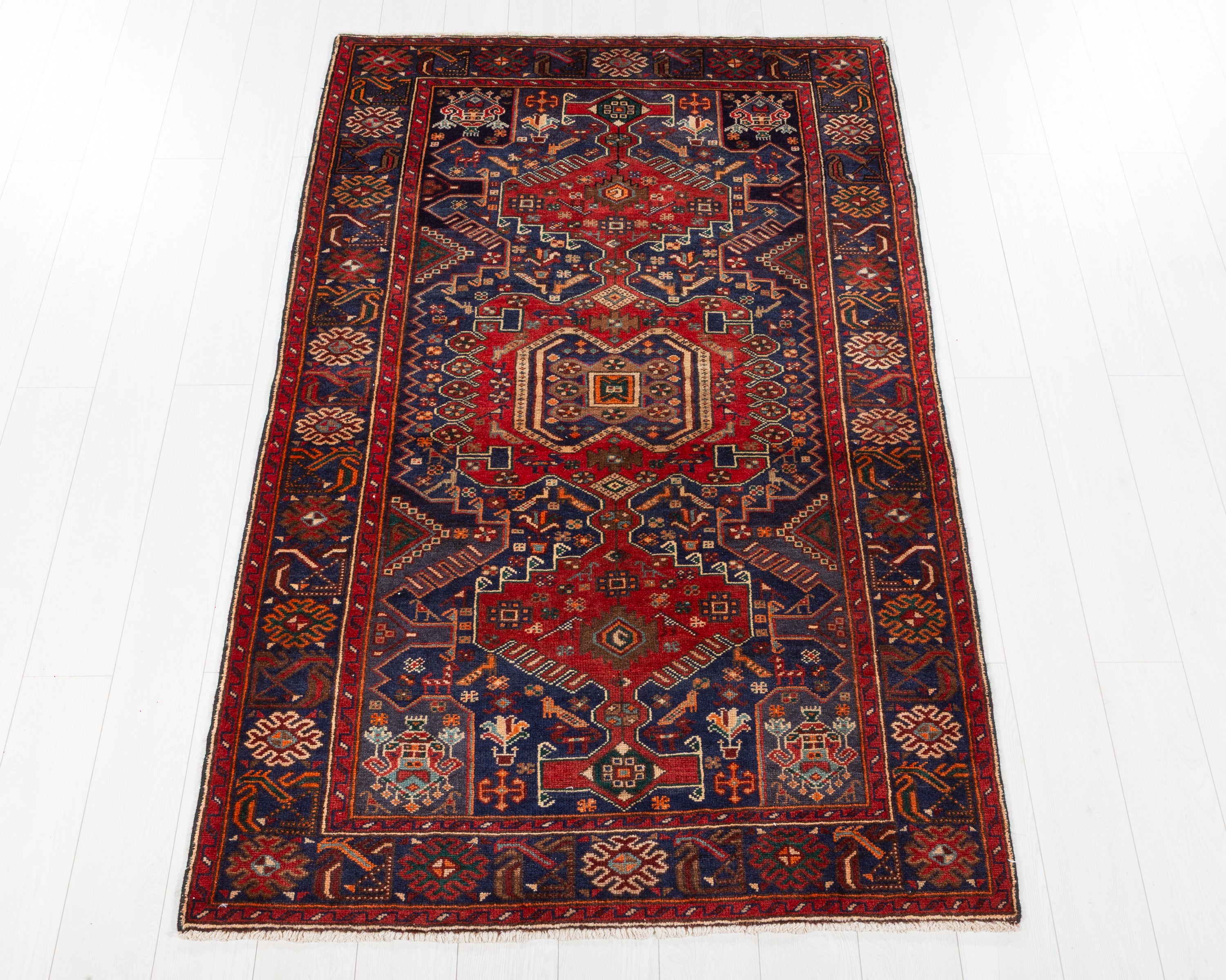 Collectible Vintage Tarom Red, Navy Blue hand-knotted wool rug, SKU 5674