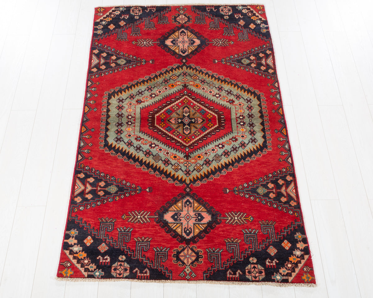Collectible Vintage Viss Orange-Red, Light Green hand-knotted wool rug, SKU 5675