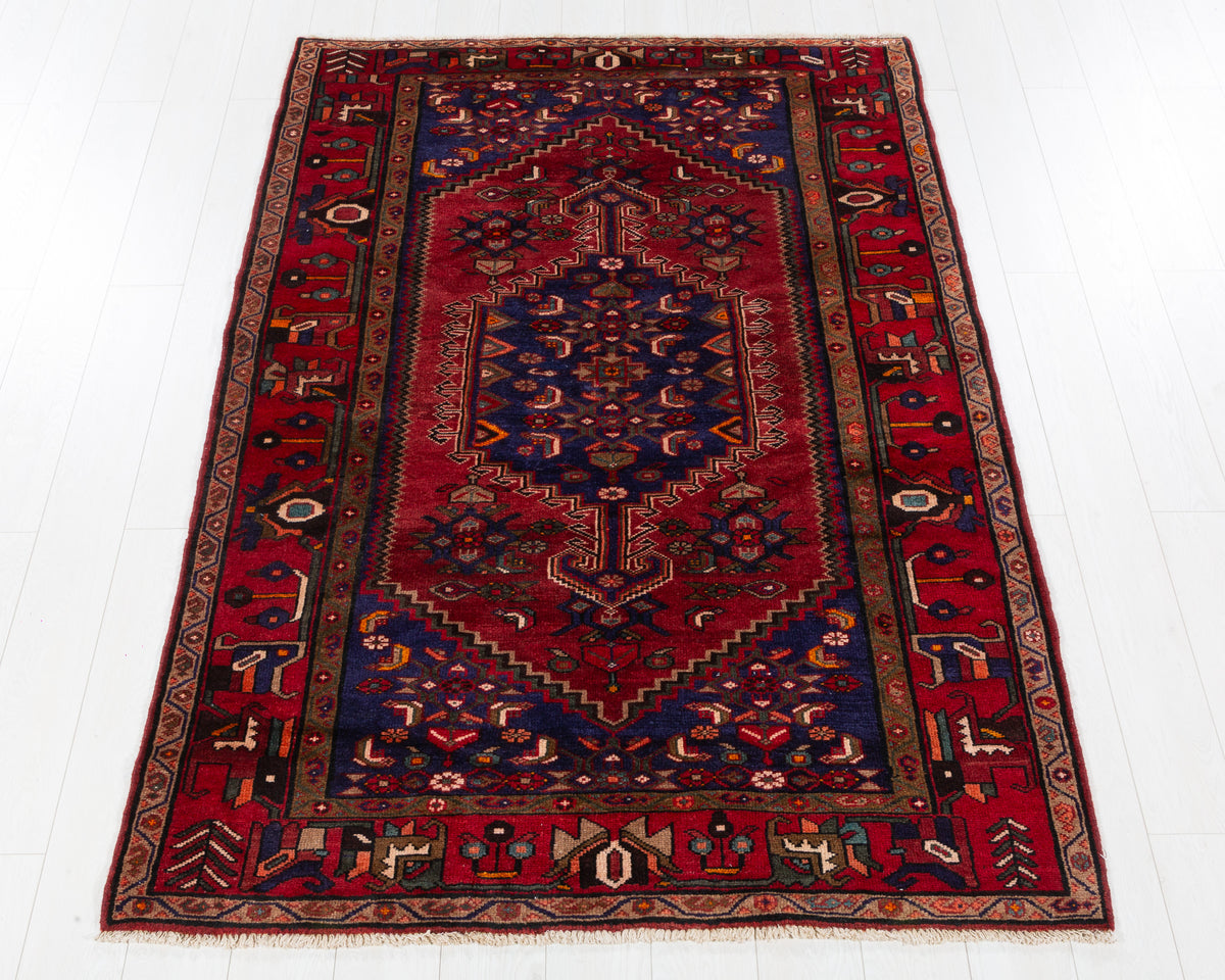 Vintage Zanjan Red, Deep Navy Blue hand-knotted wool rug, SKU 5678