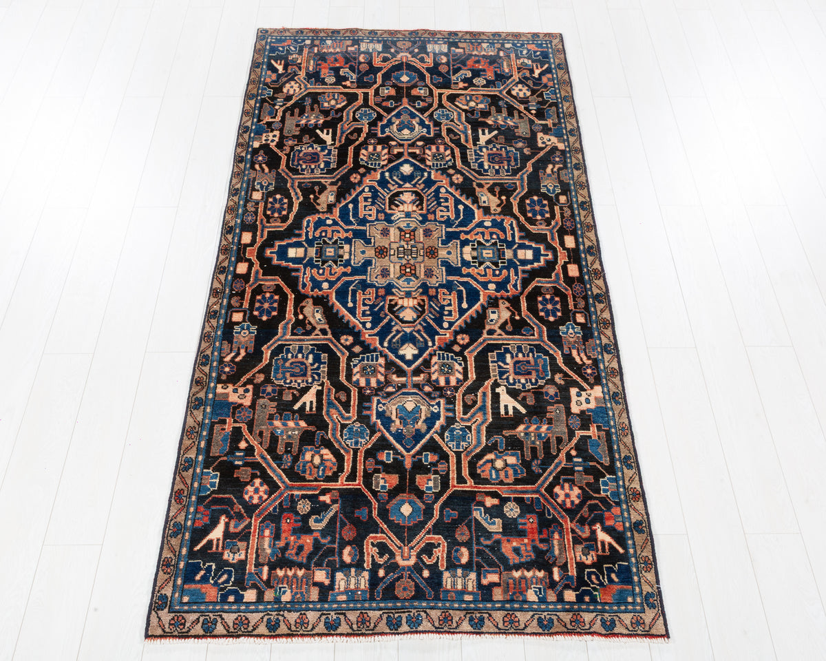 Collectible Vintage Nahavand Navy Blue hand-knotted wool rug, SKU 5679