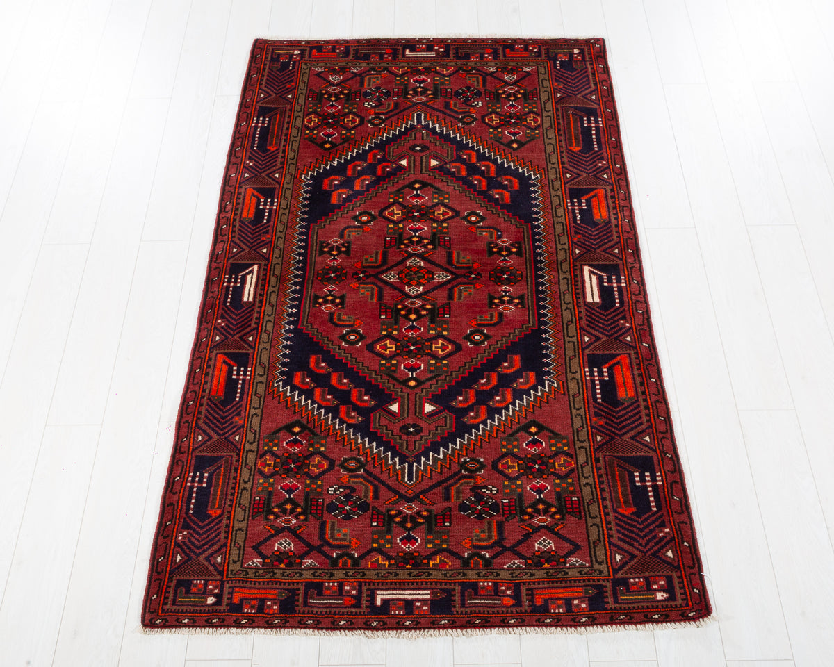Vintage Zanjan Rust Red, Navy Blue hand-knotted wool rug, SKU 5680