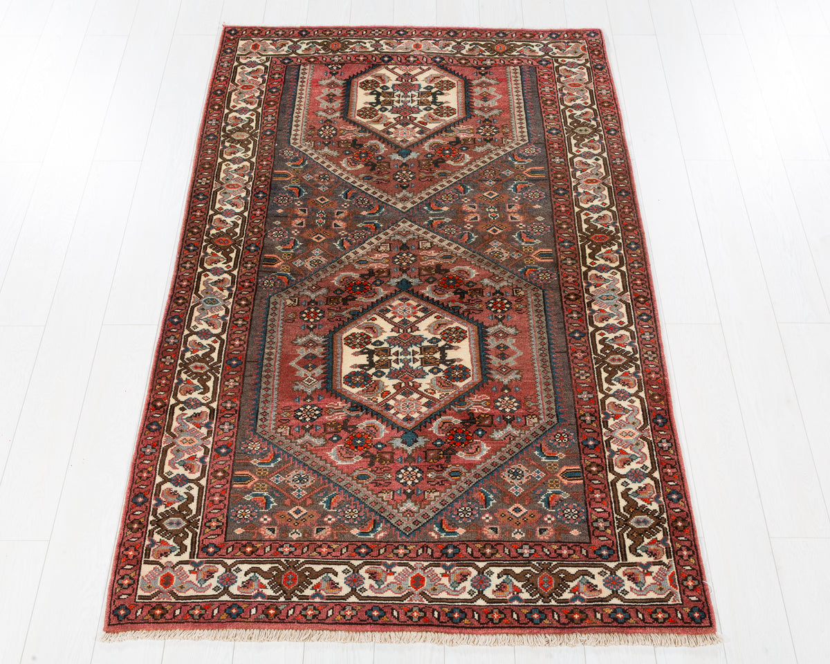 Collectible Vintage Zanjan Rust Red, Gray hand-knotted wool rug, SKU 5684