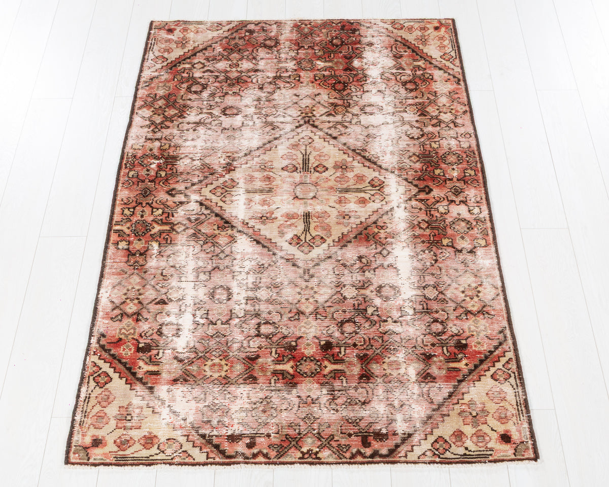 Vintage Malayer Faded Red, Beige hand-knotted wool rug, SKU 5685