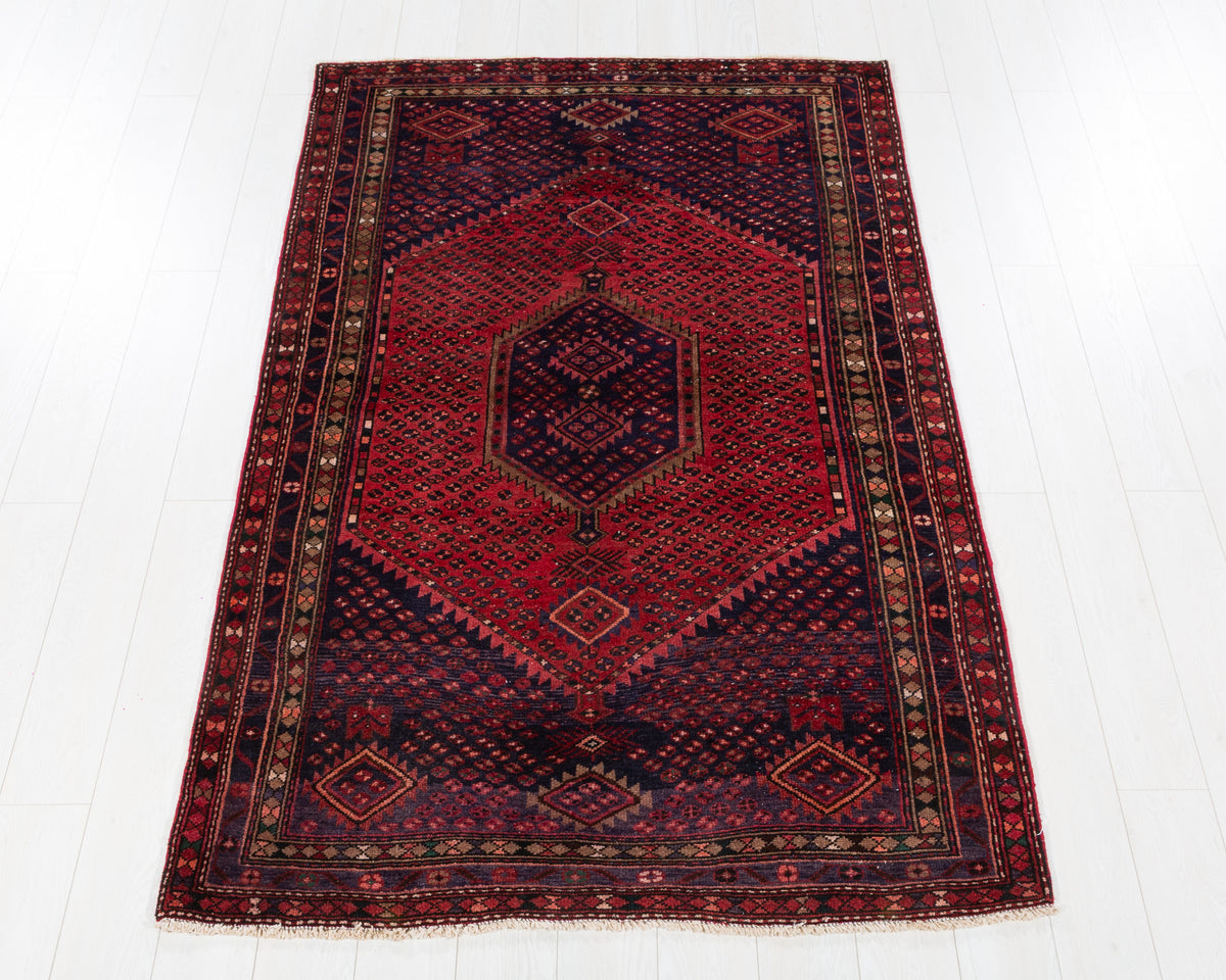 Vintage Zanjan Rust Red, Navy Blue hand-knotted wool rug, SKU 5686