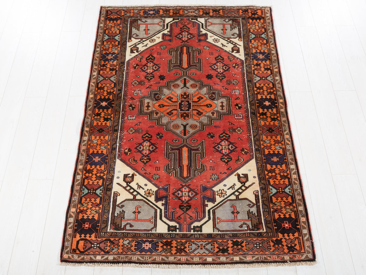 Vintage Zanjan Coral, Orange hand-knotted wool rug, SKU 5693