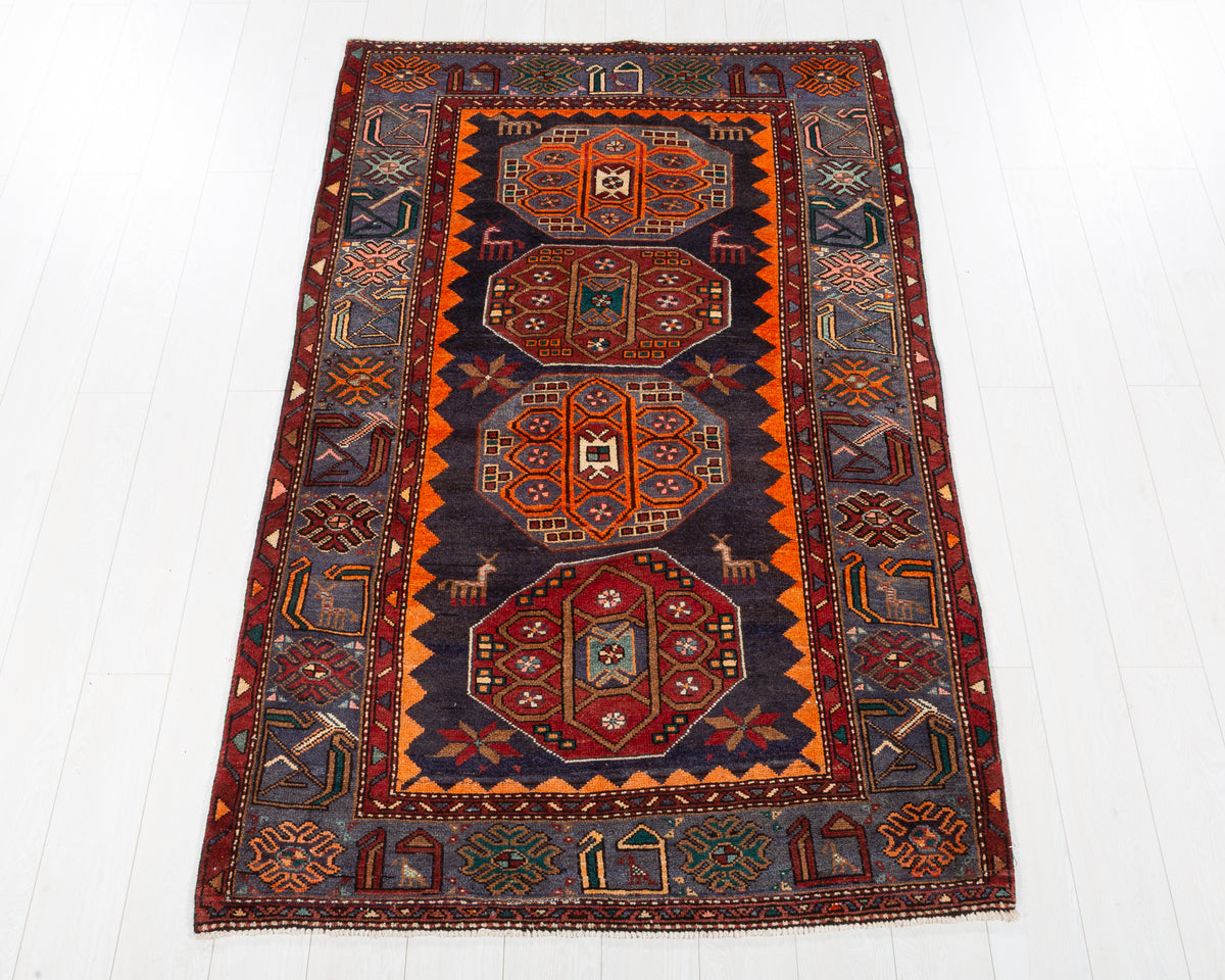 Collectible Vintage Tarom Navy Blue, Orange hand-knotted wool rug, SKU 5694