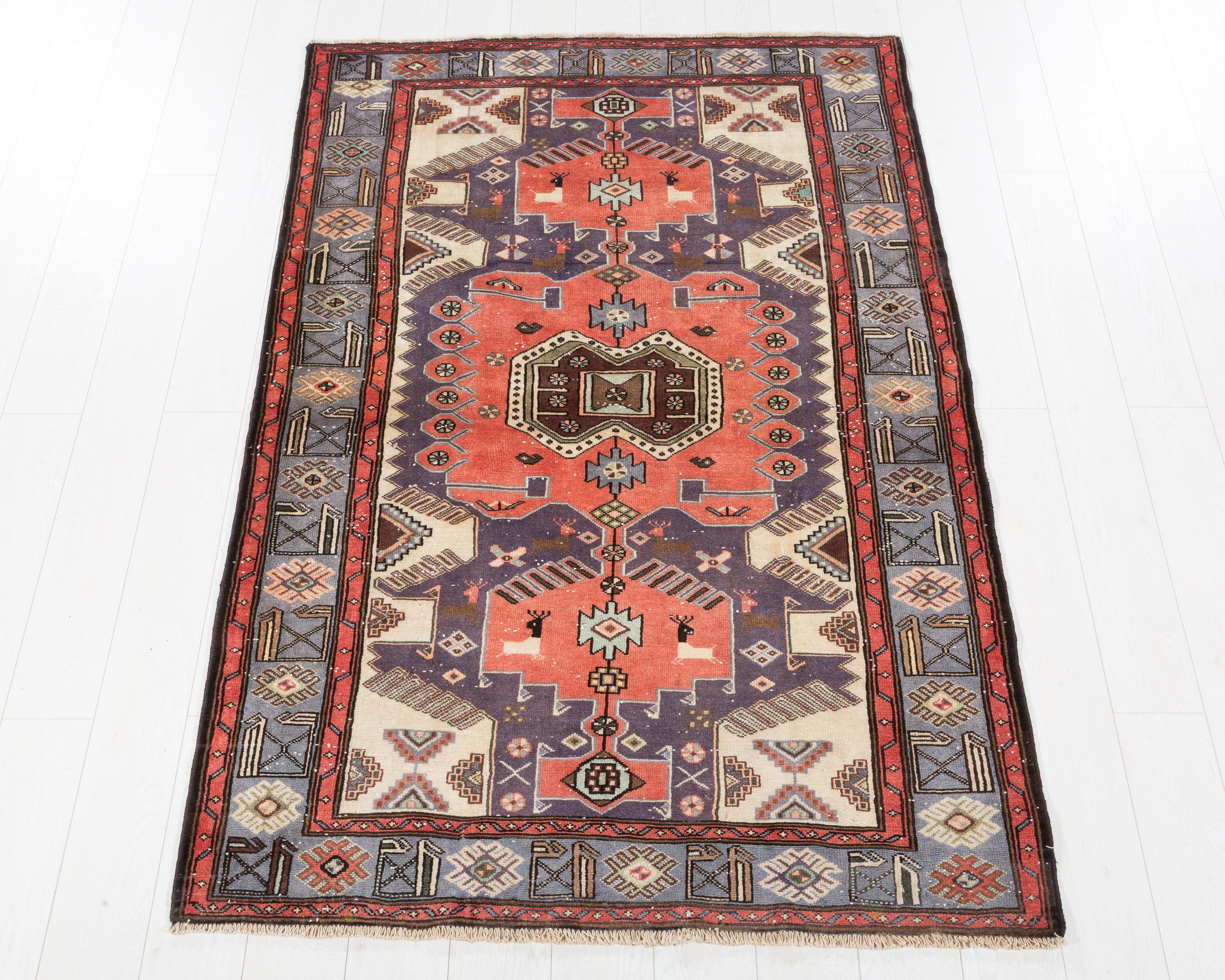 Collectible Vintage Tarom Bright Red, Blue hand-knotted wool rug, SKU 5695