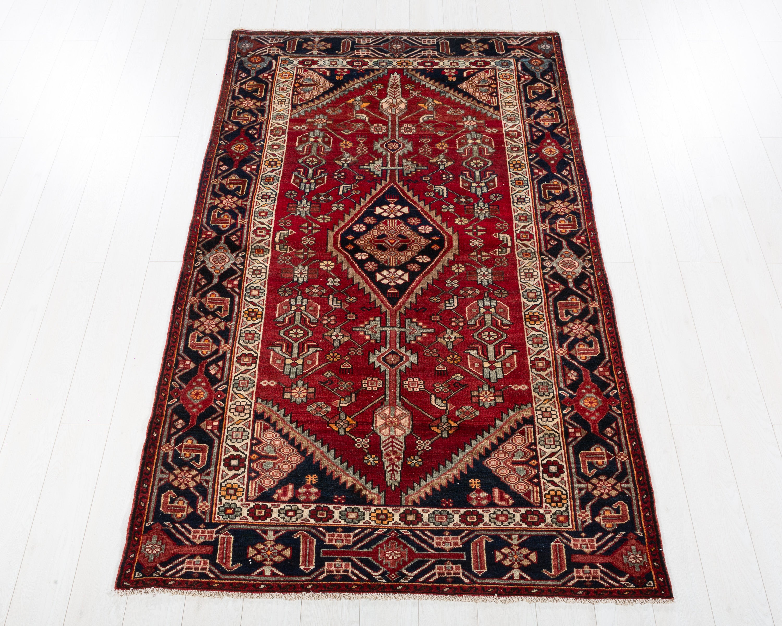 Vintage Zanjan Red, Deep Navy Blue hand-knotted wool rug, SKU 5697