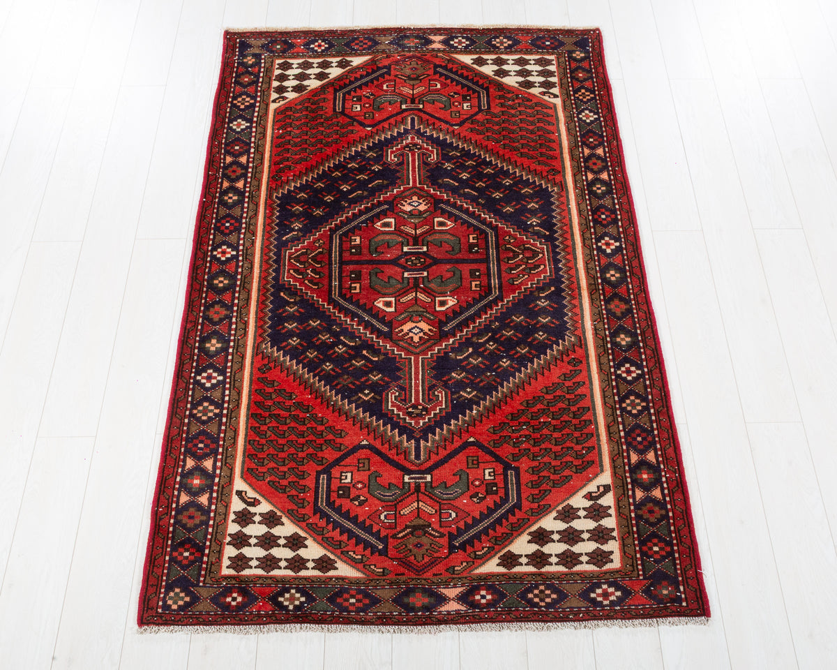 Vintage Zanjan Coral, Navy Blue hand-knotted wool rug, SKU 5698