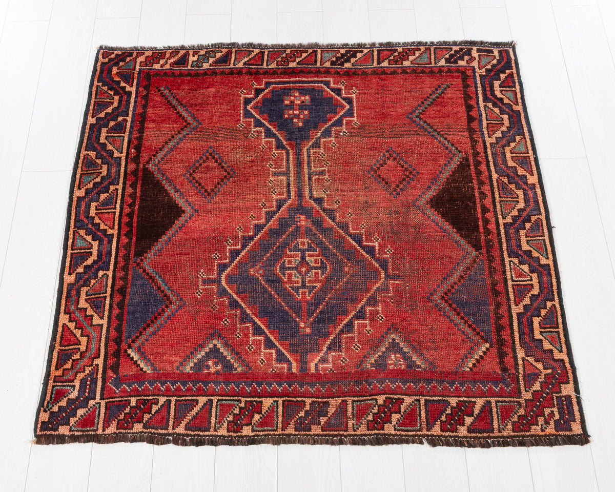 Collectible Vintage Lori Rust Red, Navy Blue hand-knotted wool rug, SKU 5706