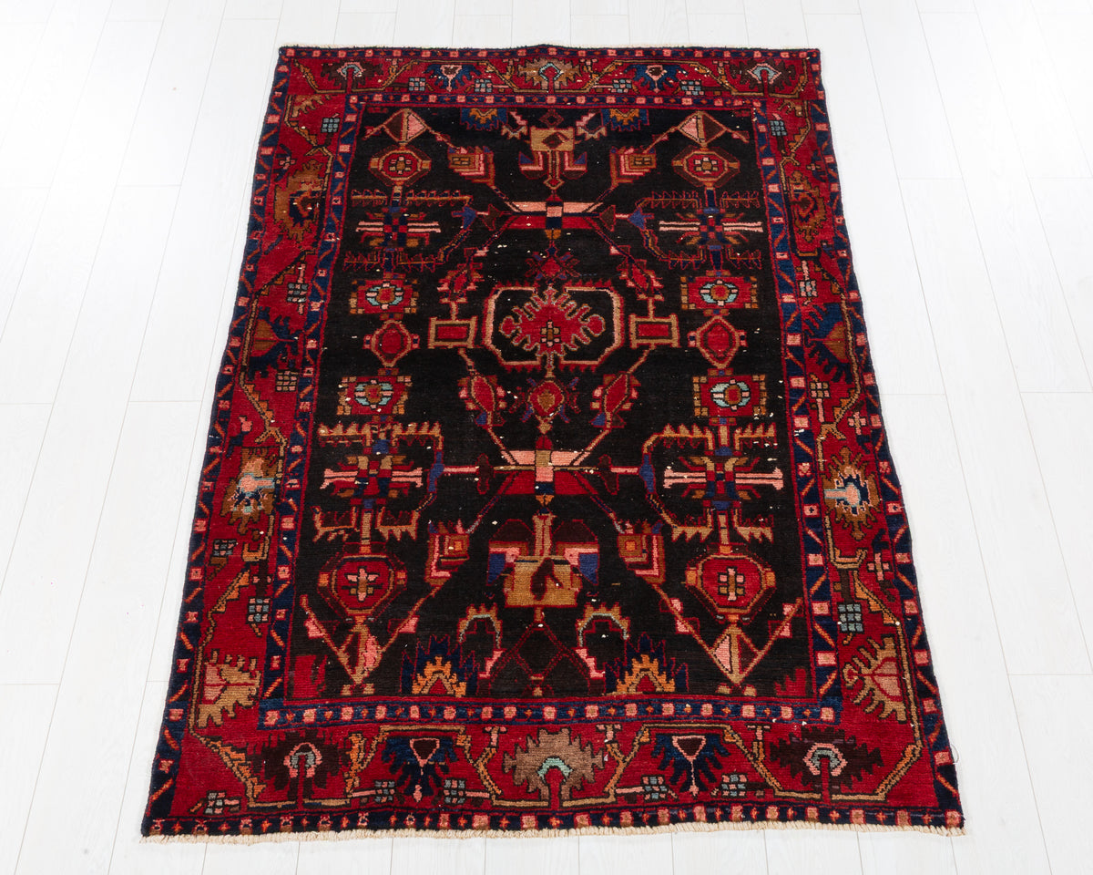 Collectible Vintage Brujerd Black Red hand-knotted wool rug, SKU 5707
