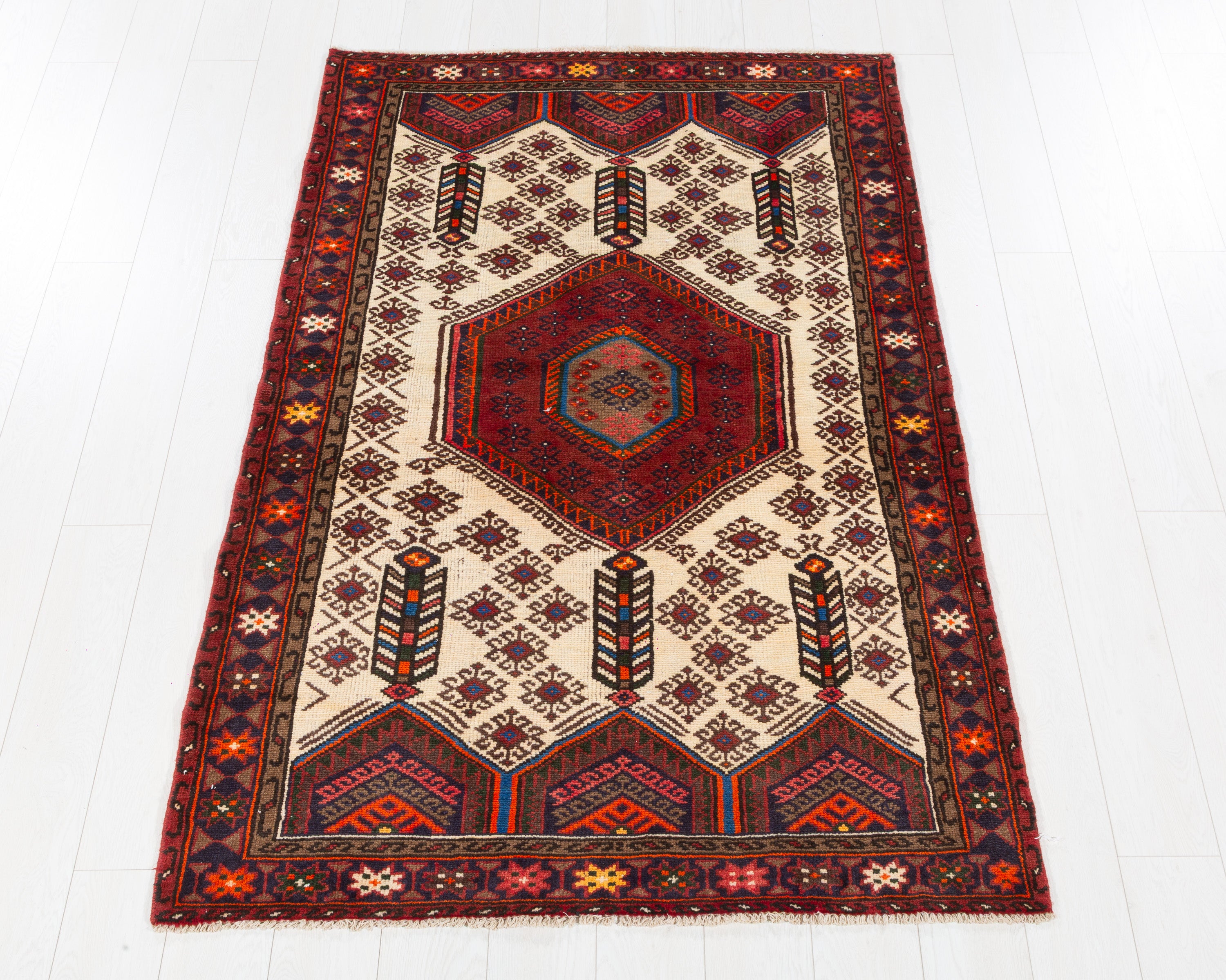 Vintage Zanjan Beige, Red hand-knotted wool rug, SKU 5708