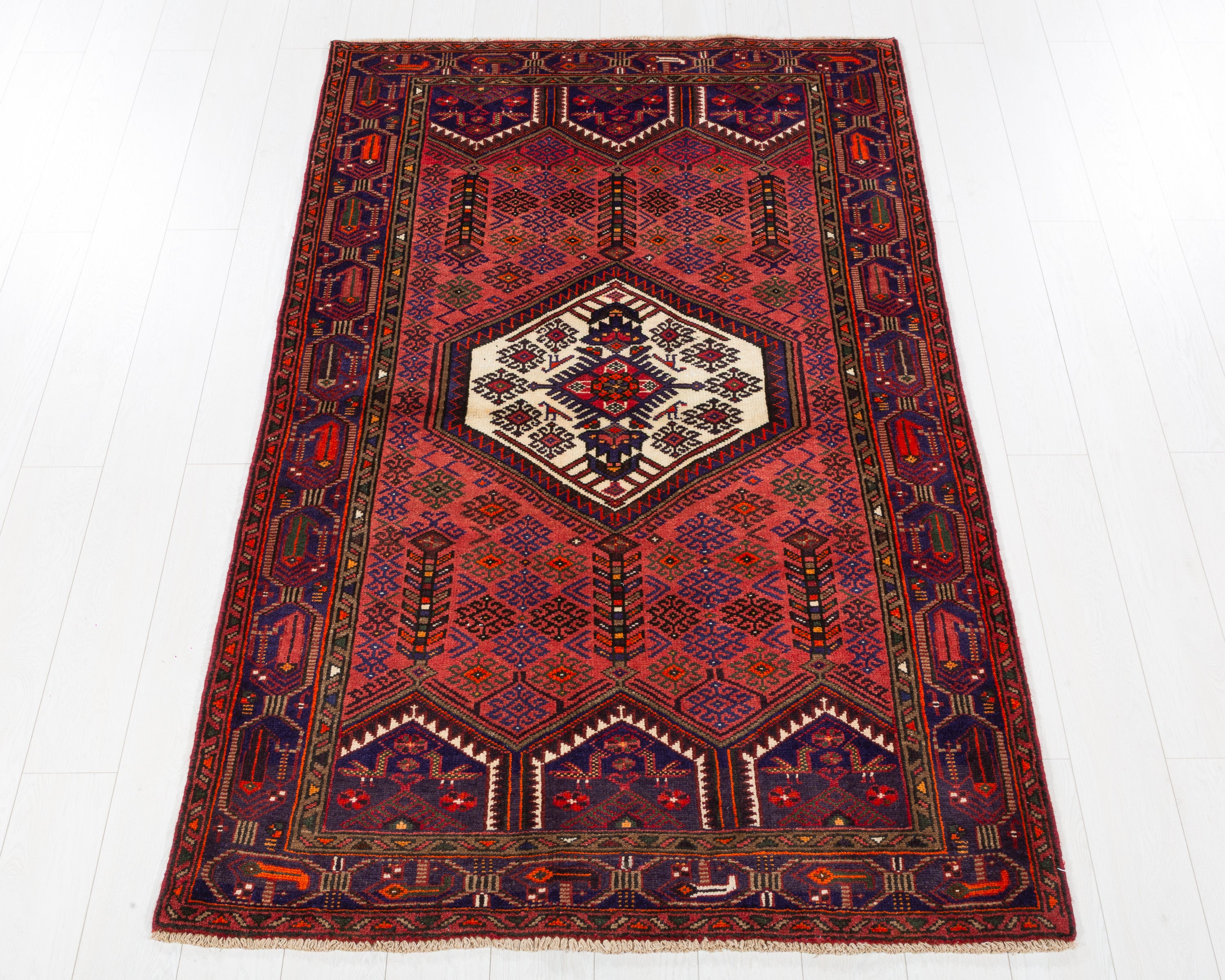 Vintage Zanjan Rust Red, Navy Blue hand-knotted wool rug, SKU 5709