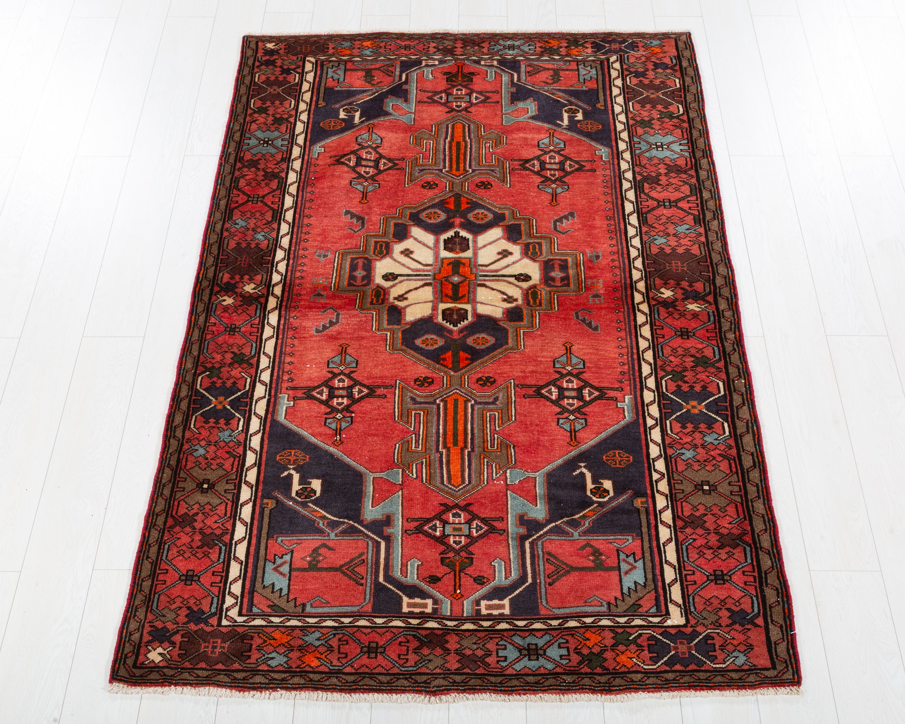 Vintage Zanjan Coral, Navy Blue hand-knotted wool rug, SKU 5710