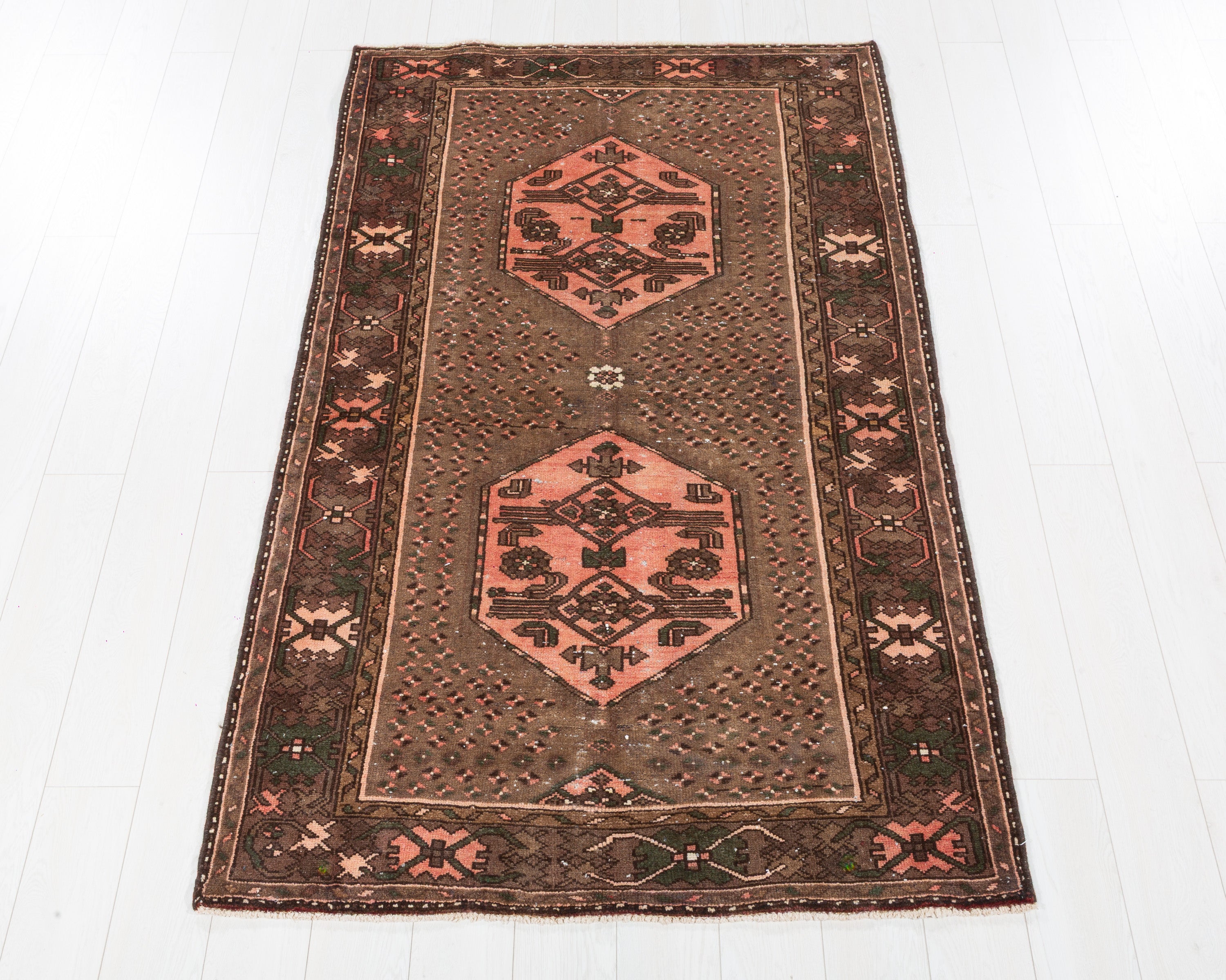 Collectible Vintage Tarom Brown, Pink hand-knotted wool rug, SKU 5718