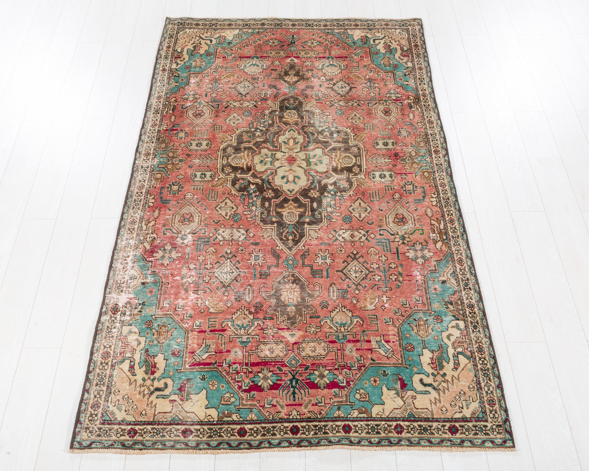 Vintage Tabriz Faded Red hand-knotted wool rug, SKU 5719