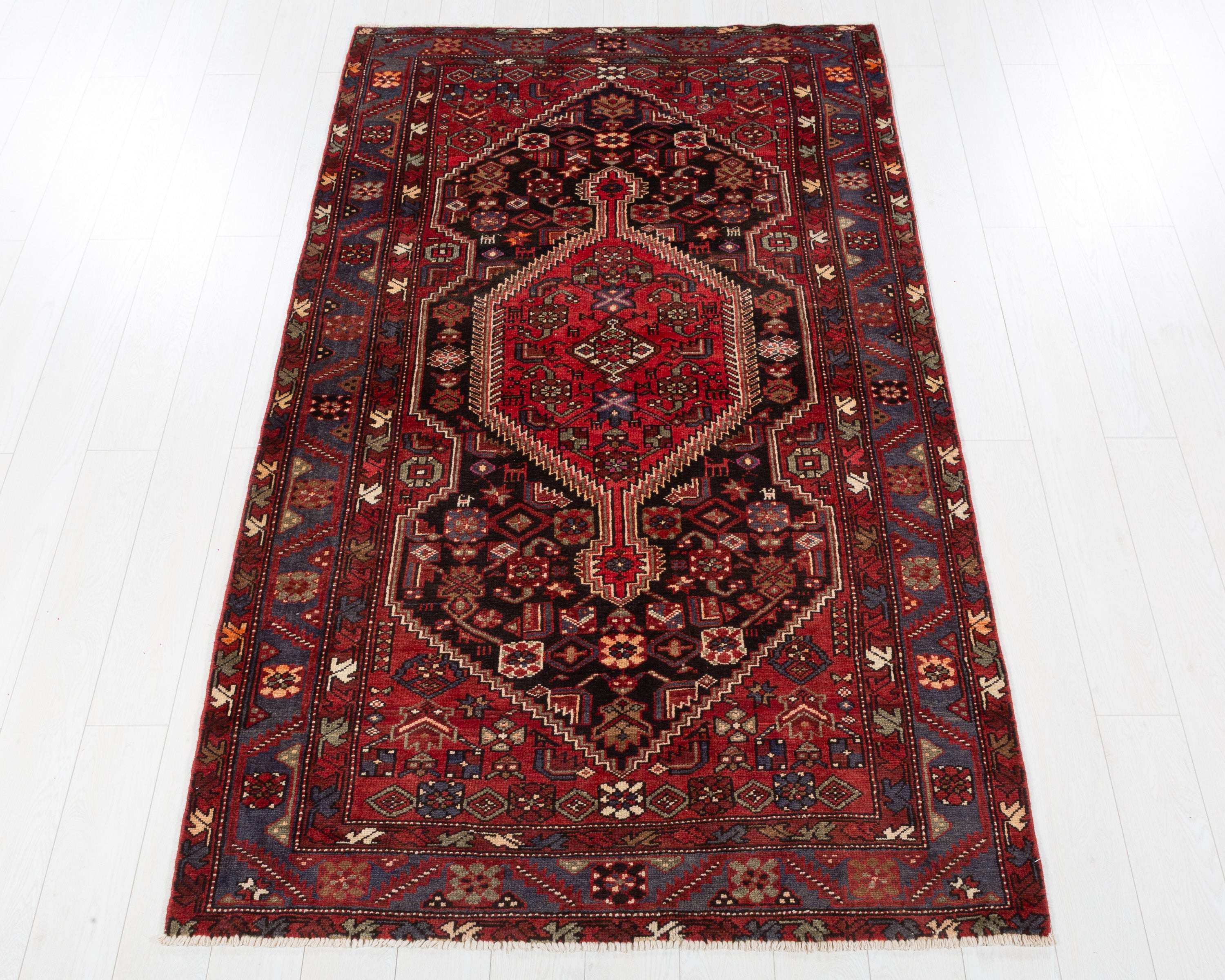 Vintage Zanjan Red, Black hand-knotted wool rug, SKU 5725