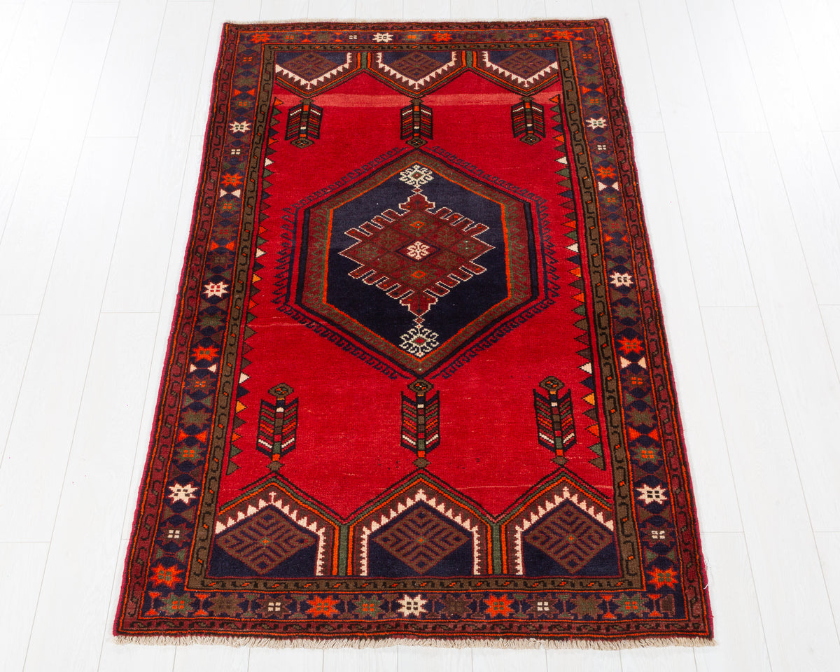 Vintage Zanjan Red, Navy Blue hand-knotted wool rug, SKU 5726