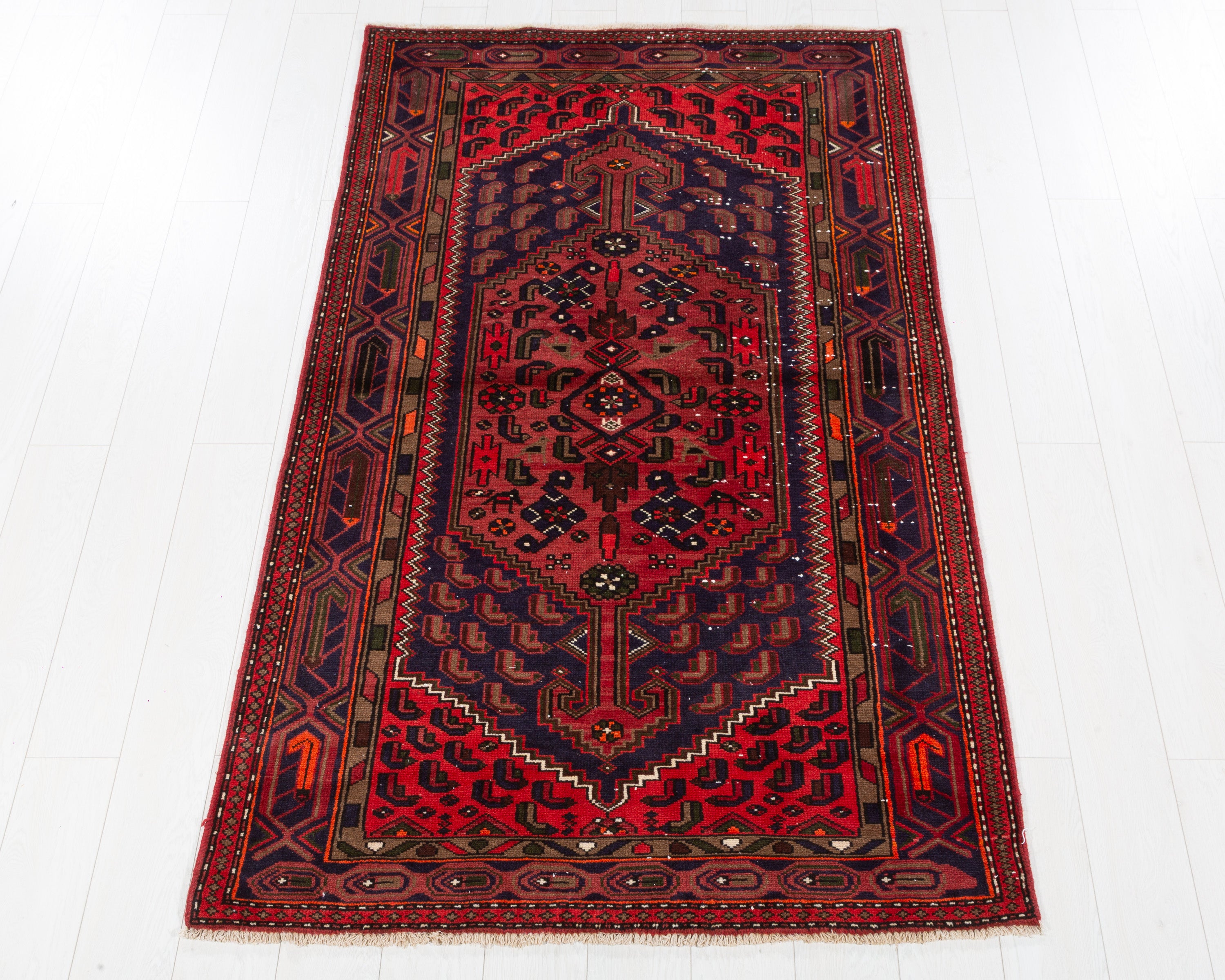 Vintage Zanjan Rust Red, Navy Blue hand-knotted wool rug, SKU 5727