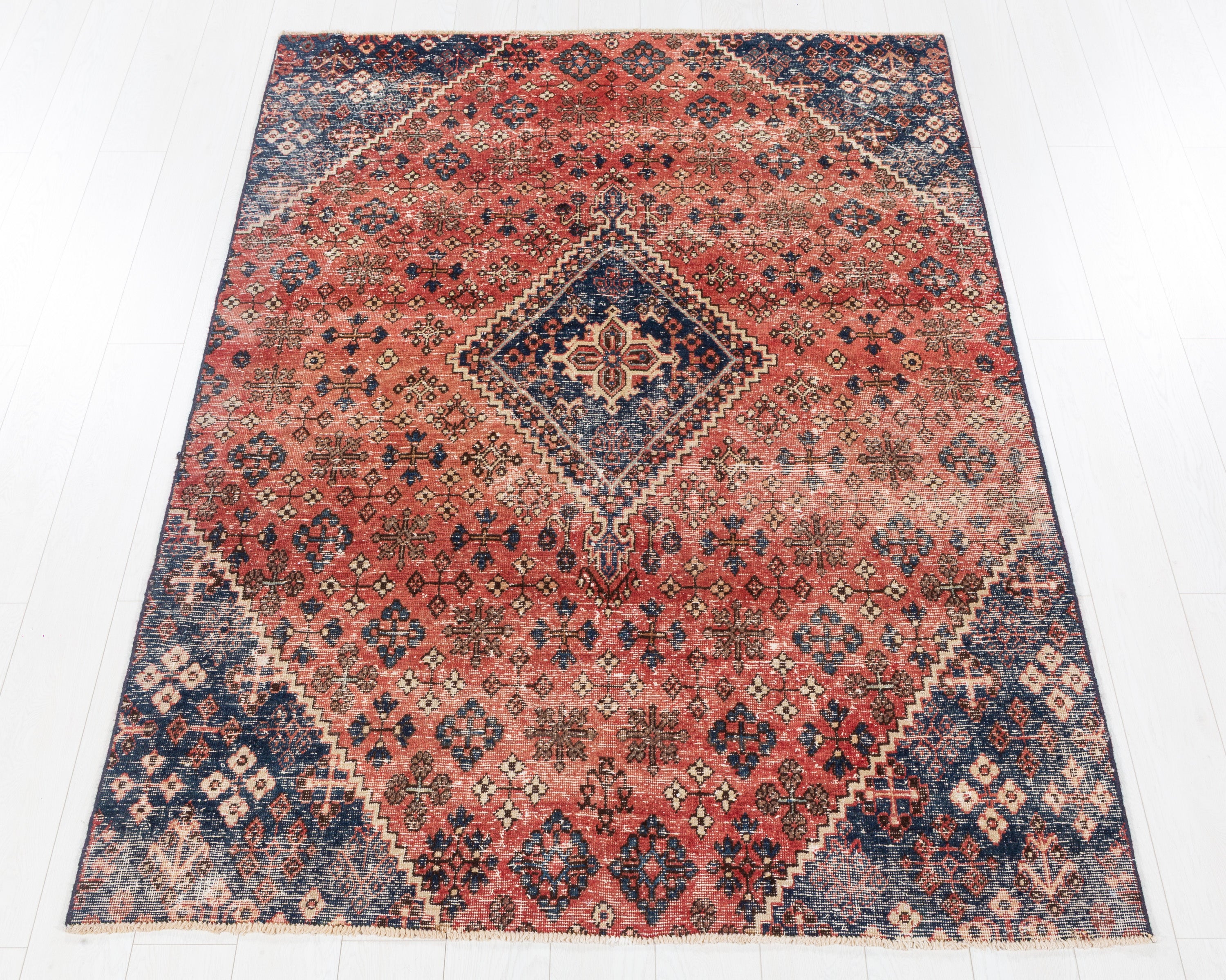 Vintage Joshaghan Faded Red, Navy Blue hand-knotted wool rug, SKU 5729