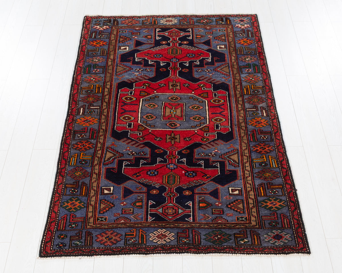 Collectible Vintage Tarom Red, Navy Blue hand-knotted wool rug, SKU 5733