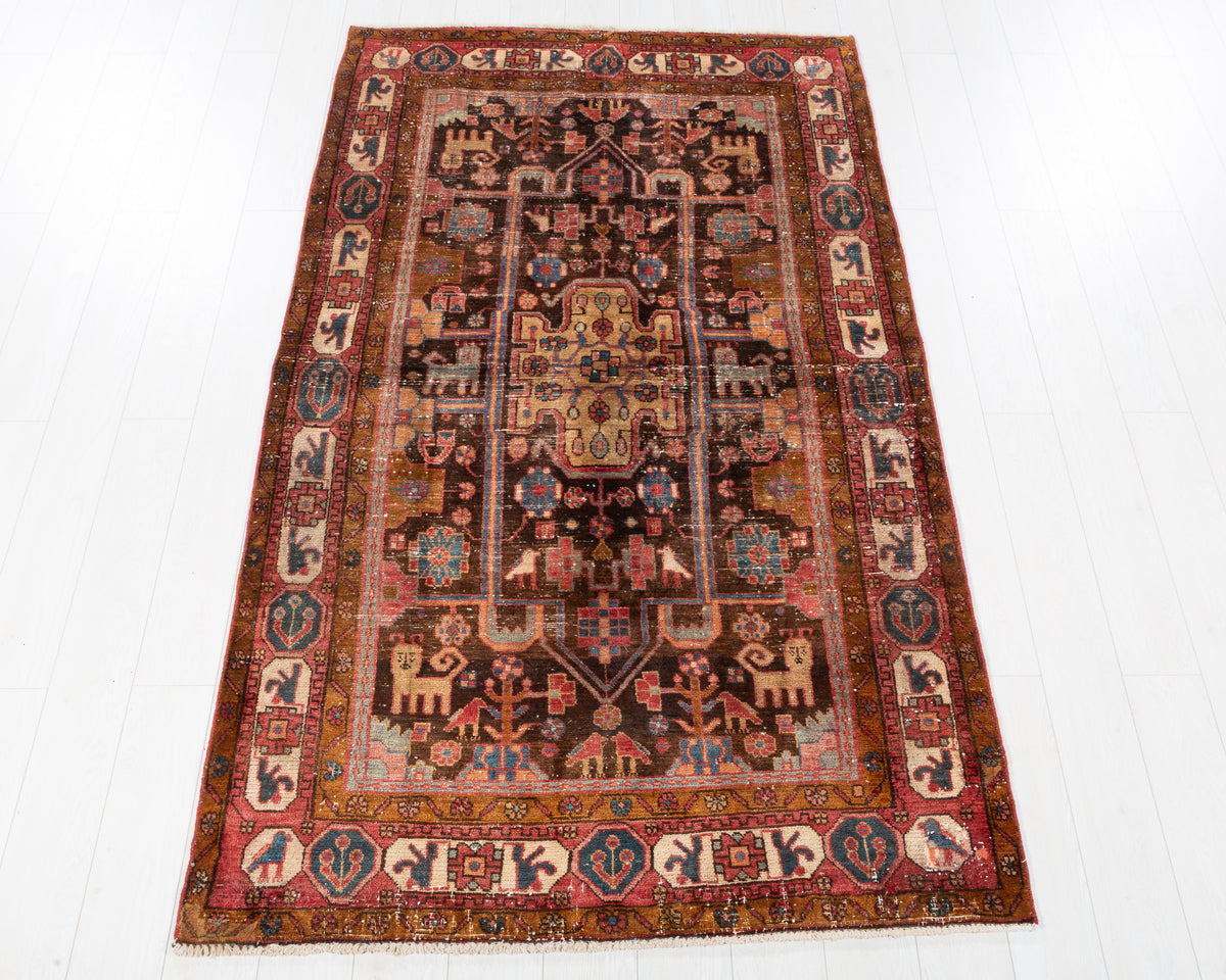 Collectible Vintage Nahavand Rust, Brown hand-knotted wool rug, SKU 5735