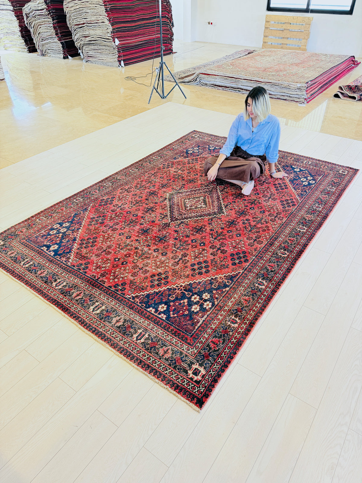 Antique Red and navy blue Geometric Rug – 10' 2" x 6' 11" (310 x 210 cm)