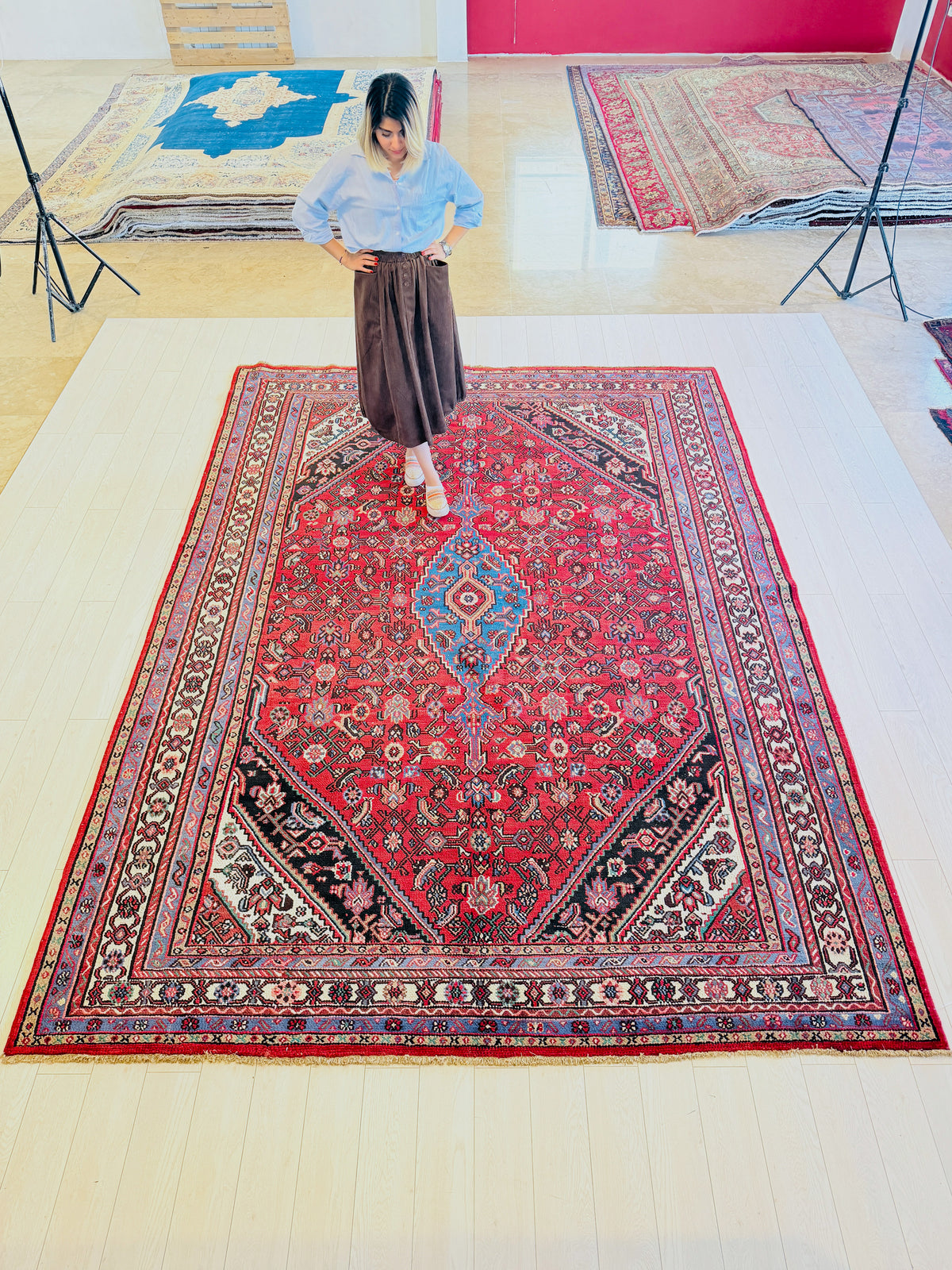 Vintage Red and beige Geometric Rug – 11' 11" x 8' 6" (362 x 260 cm)