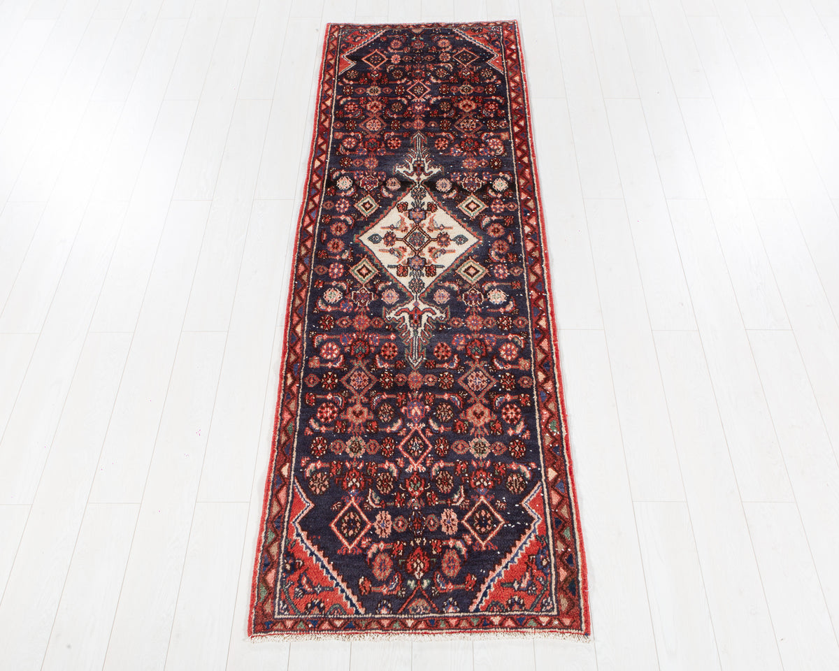 Vintage deep navy blue Hamadan runner rug SKU 5863