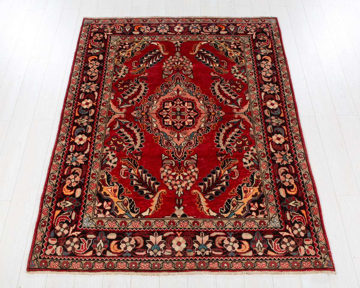 Antique Lilihan red floral hand-knotted wool rug, SKU 6076
