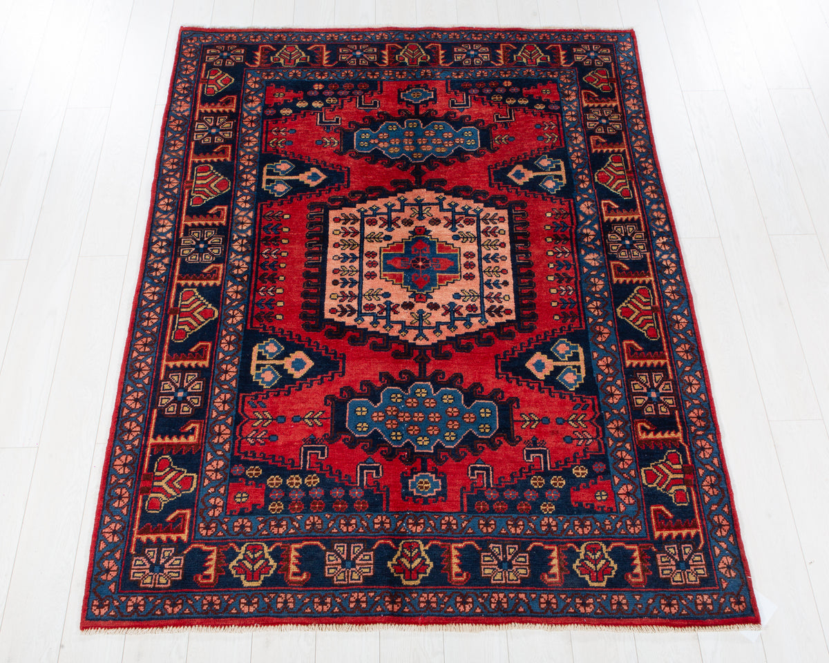 Vintage Viss Orange red, pink and blue hand-knotted wool rug, SKU 6084