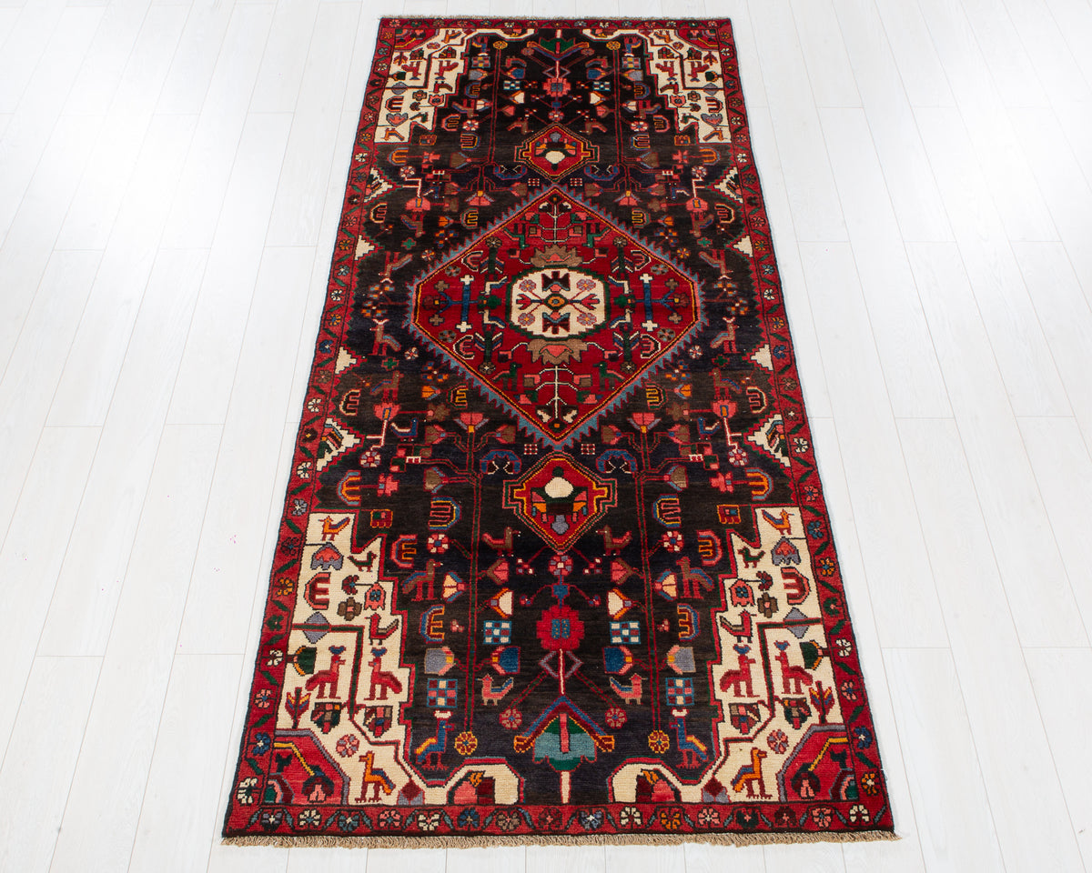Antique Nahavand Deep navy blue, black and red hand-knotted wool rug, SKU 6086