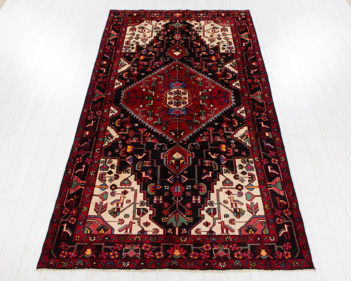 Vintage Nahavand Deep navy blue and red hand-knotted wool rug, SKU 6087