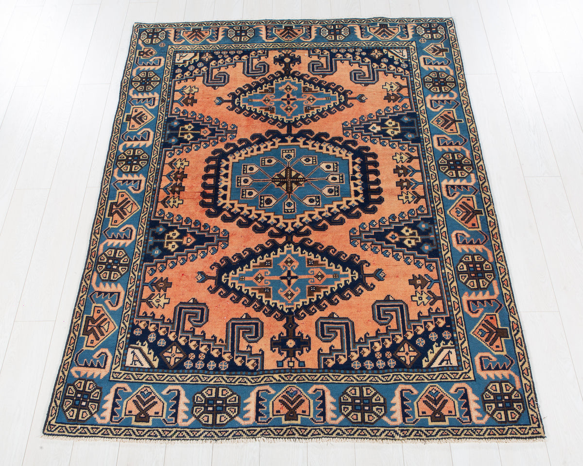 Vintage Viss Copper orange and blue hand-knotted wool rug, SKU 6088
