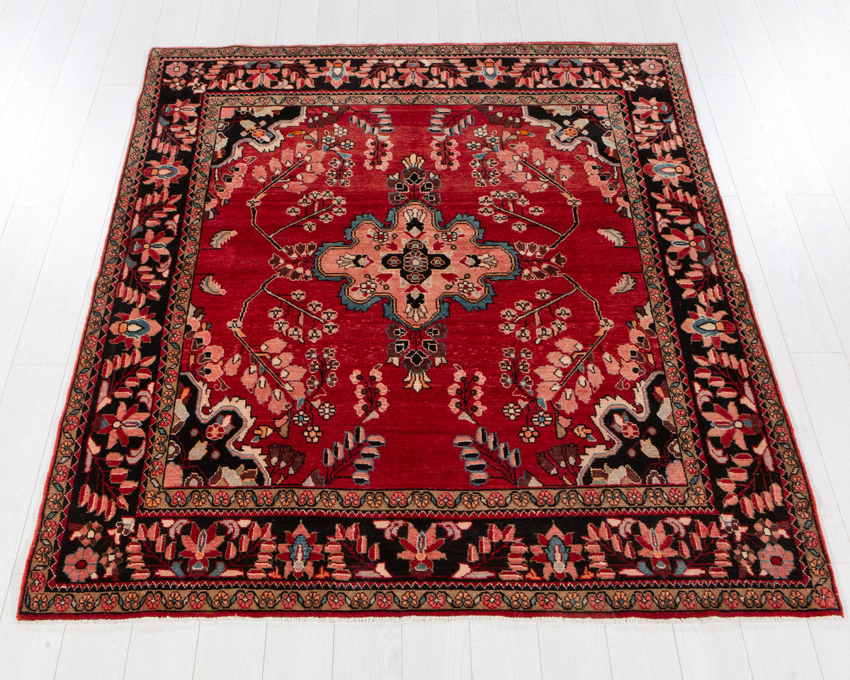 Vintage Lihlian Red and pink hand-knotted wool rug, SKU 6090