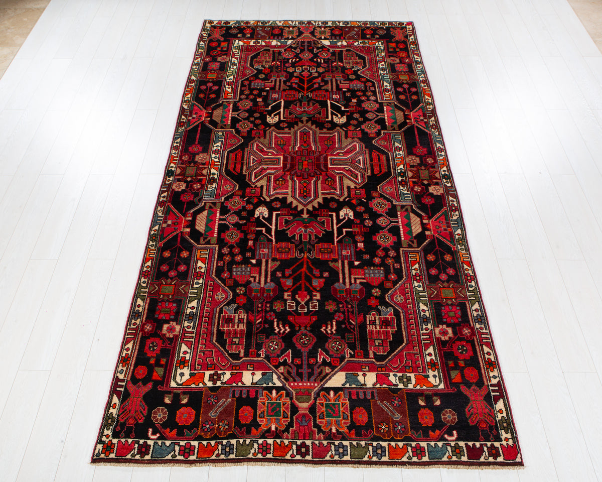 Vintage Nahavand Intense deep navy blue and red hand-knotted wool rug, SKU 6091