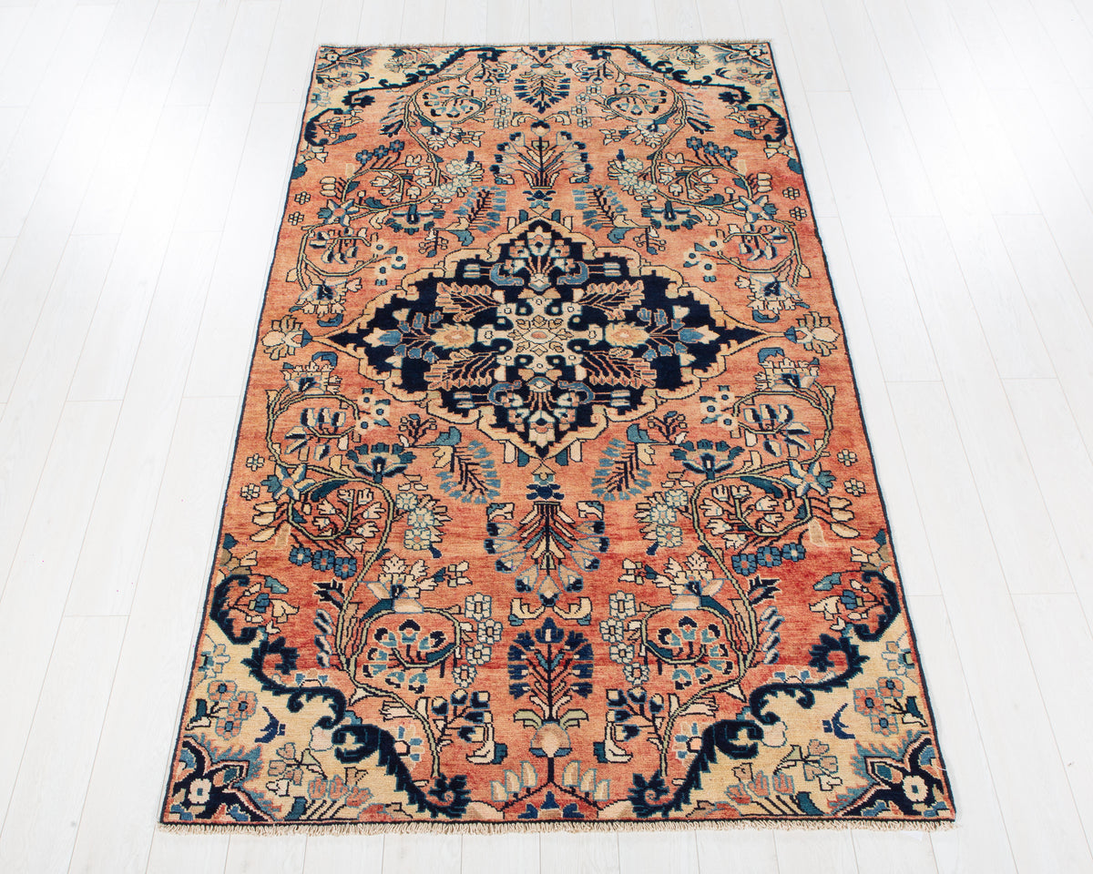 Antique Lihlian Copper and navy blue hand-knotted wool rug, SKU 6094