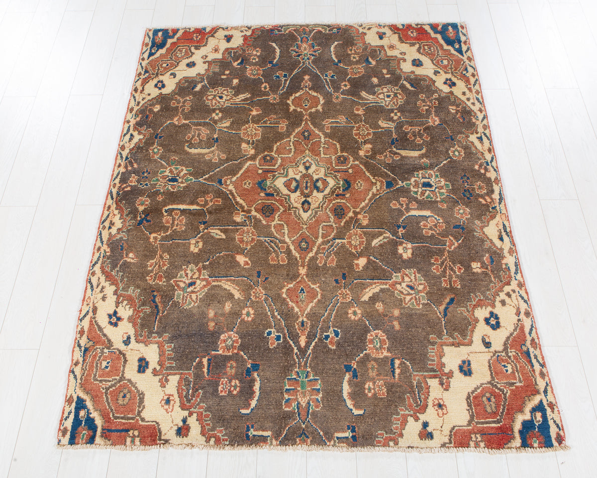Antique Hamadan charcoal black and grey hand-knotted wool rug, SKU 6095
