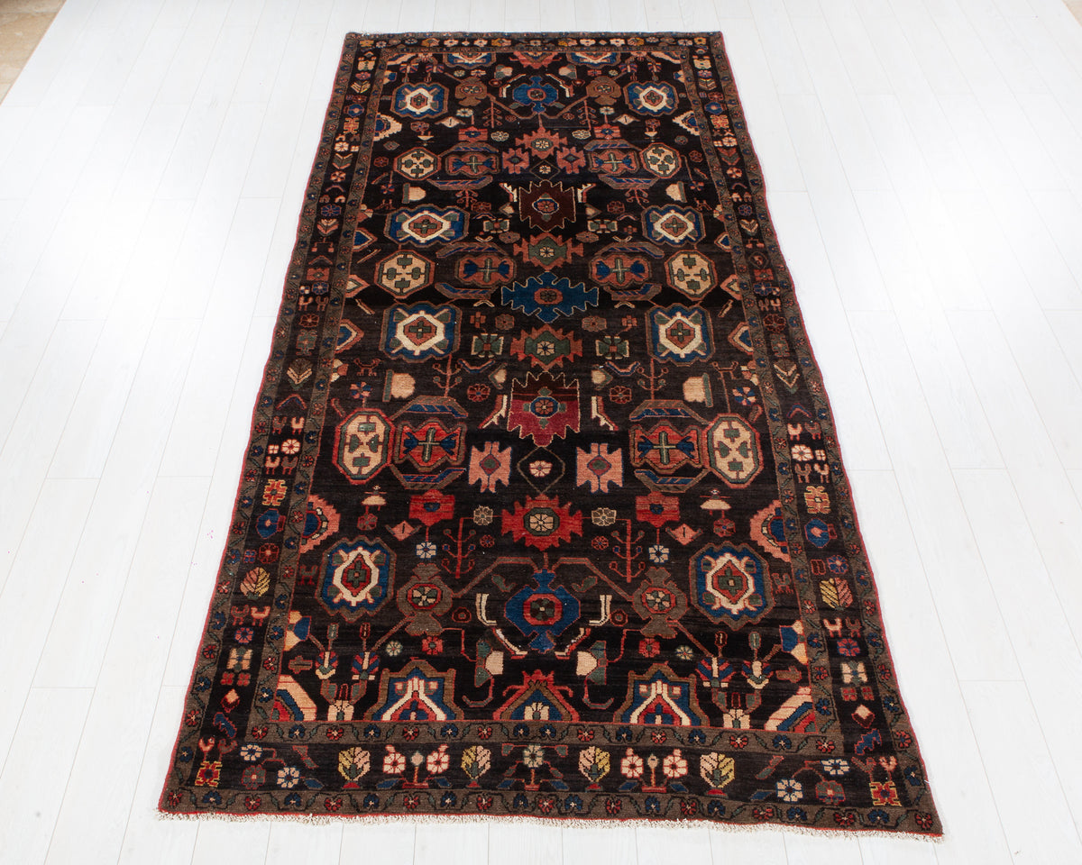 Antique Malayer Black, rust red and pink hand-knotted wool rug, SKU 6098
