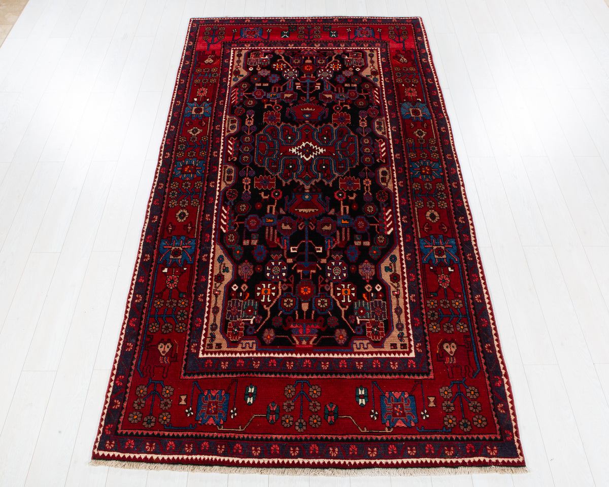 Vintage Nahavand Black and red hand-knotted wool rug, SKU 6104