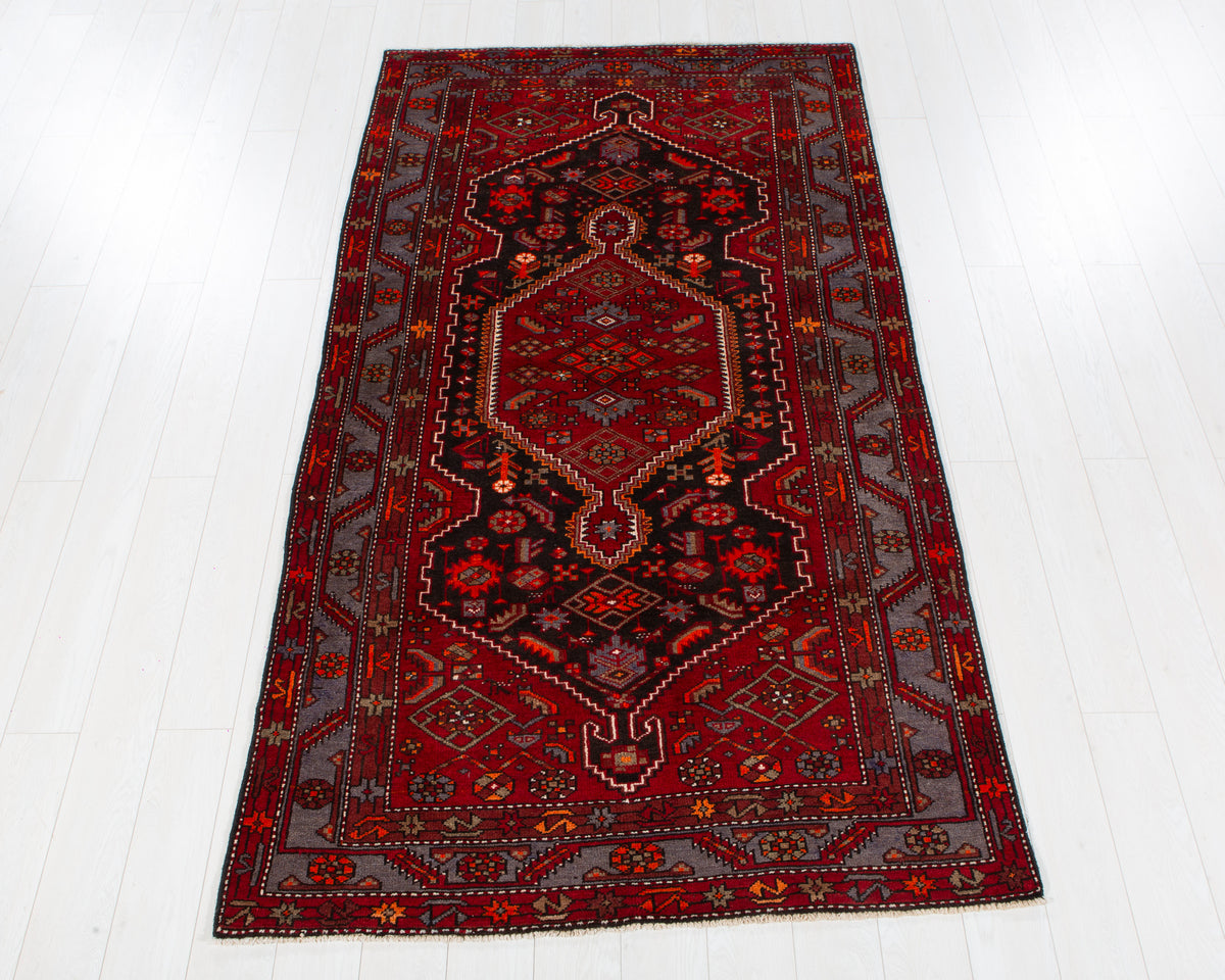 Vintage Zanjan Black and red hand-knotted wool rug, SKU 6112