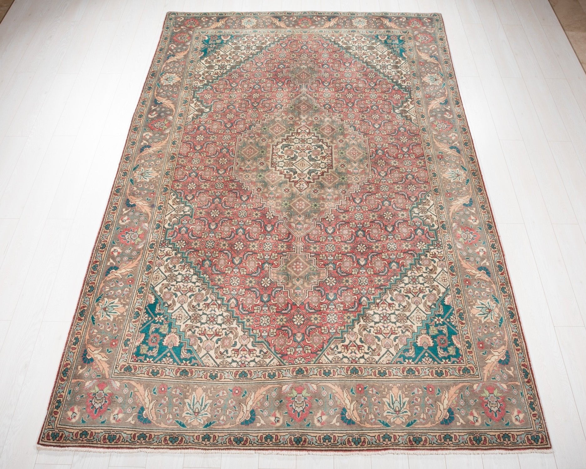 Hand-Knotted Vintage Large Wool Area Rug Faded – 10' 1" x 6' 7" (309 x 201 cm) - Yasi & Fara