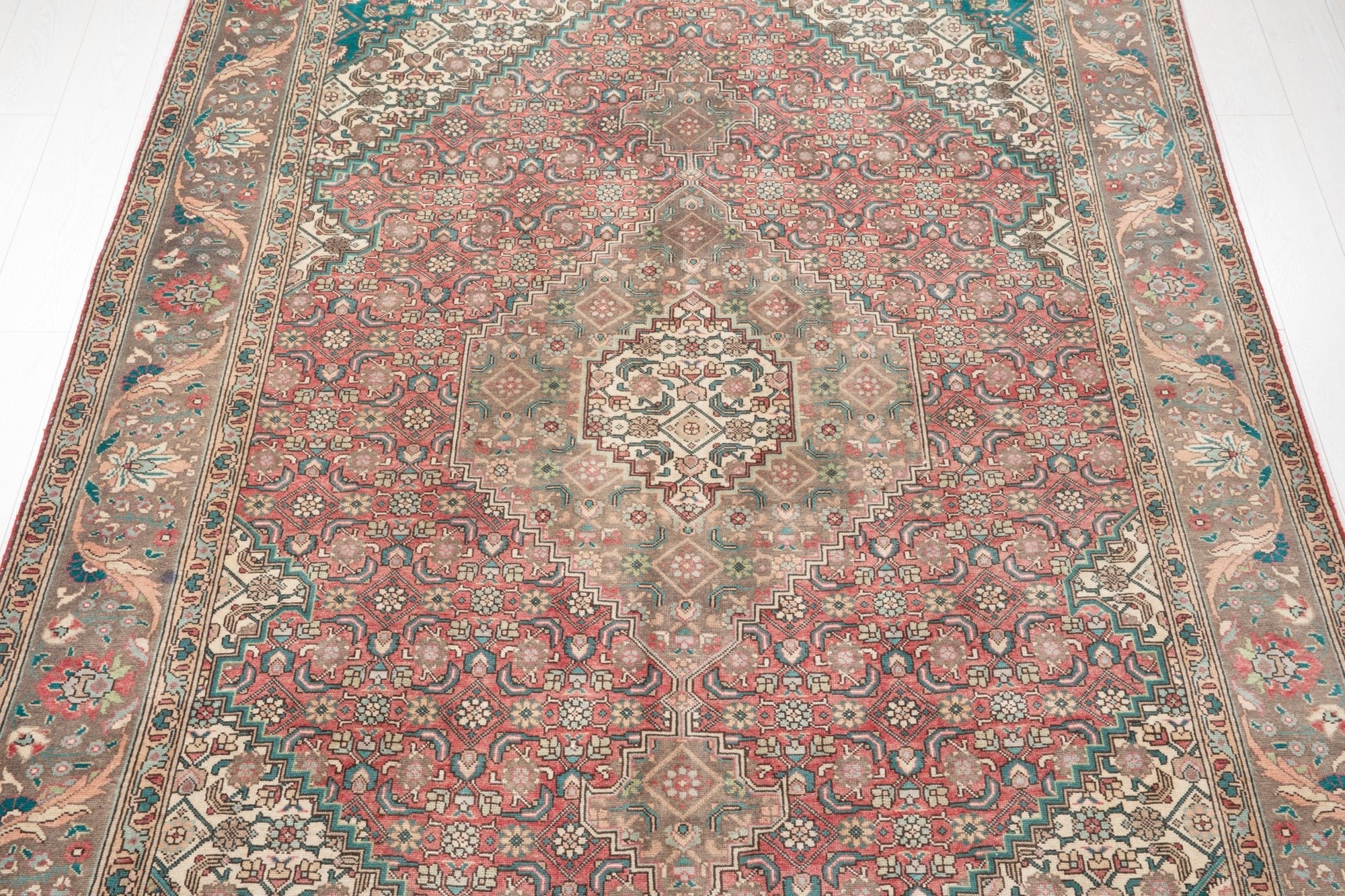 Hand-Knotted Vintage Large Wool Area Rug Faded – 10' 1" x 6' 7" (309 x 201 cm) - Yasi & Fara