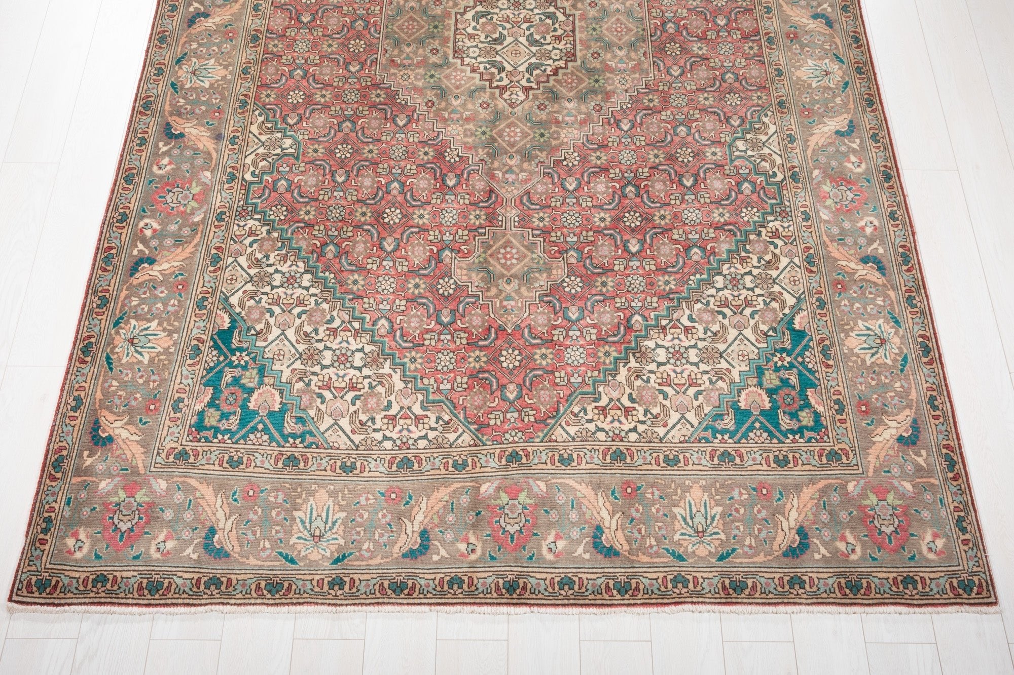 Hand-Knotted Vintage Large Wool Area Rug Faded – 10' 1" x 6' 7" (309 x 201 cm) - Yasi & Fara