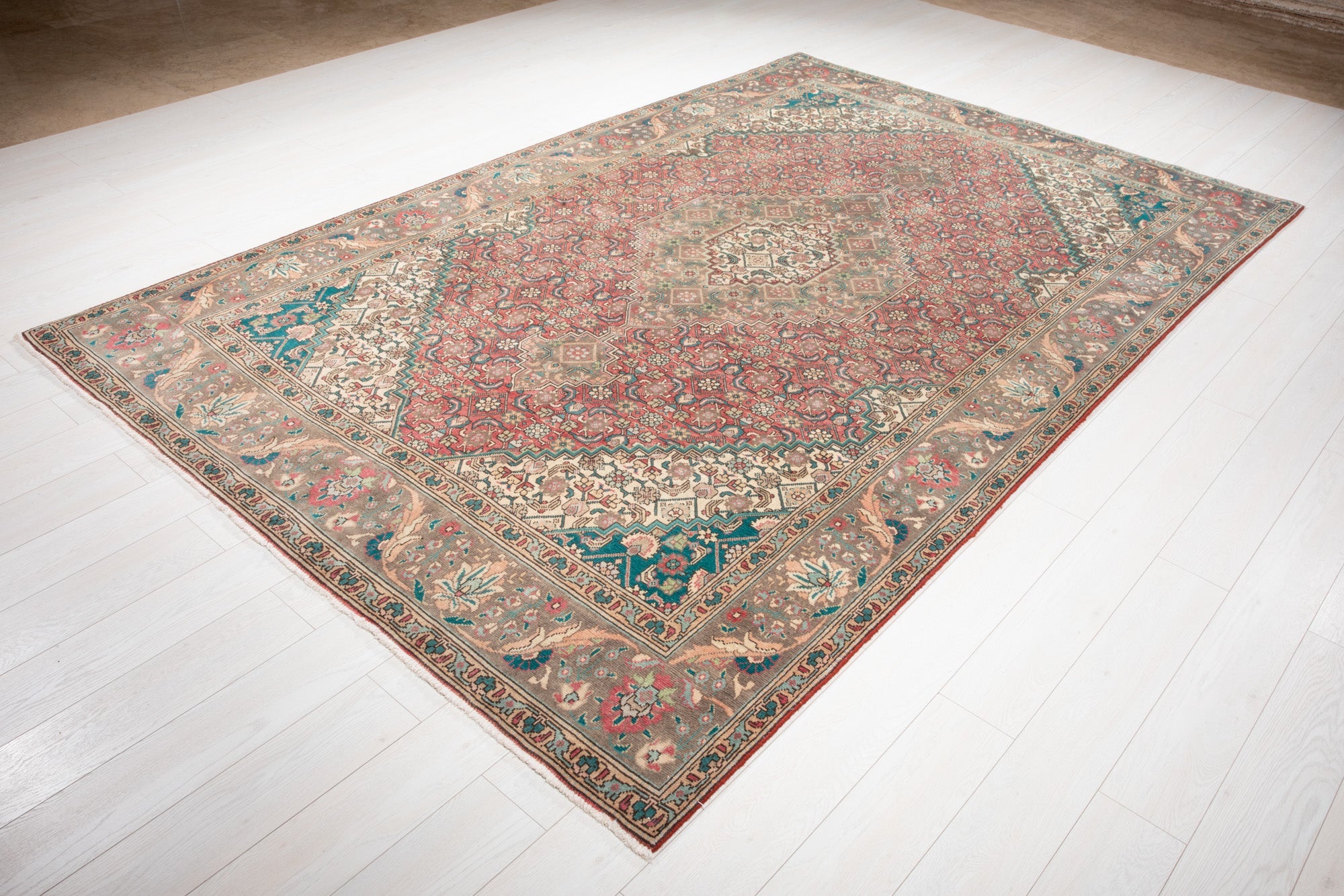 Hand-Knotted Vintage Large Wool Area Rug Faded – 10' 1" x 6' 7" (309 x 201 cm) - Yasi & Fara