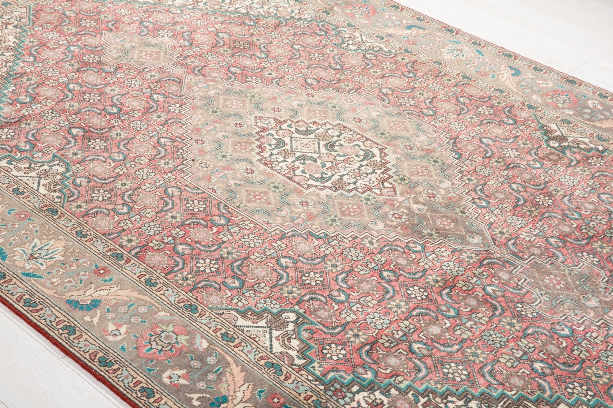 Hand-Knotted Vintage Large Wool Area Rug Faded – 10' 1" x 6' 7" (309 x 201 cm) - Yasi & Fara